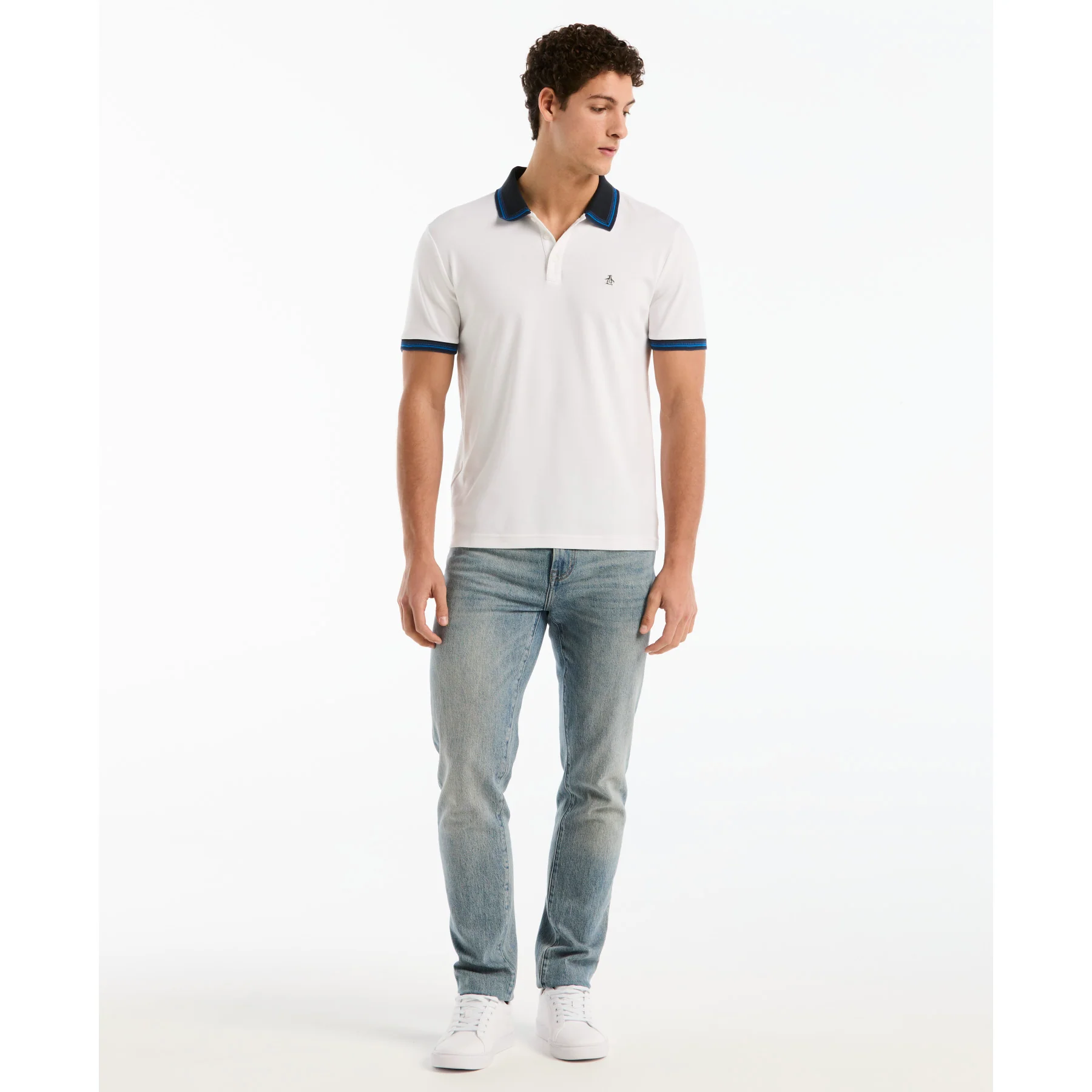 Interlock Dashed Collar Polo Shirt In Bright White - Image 2