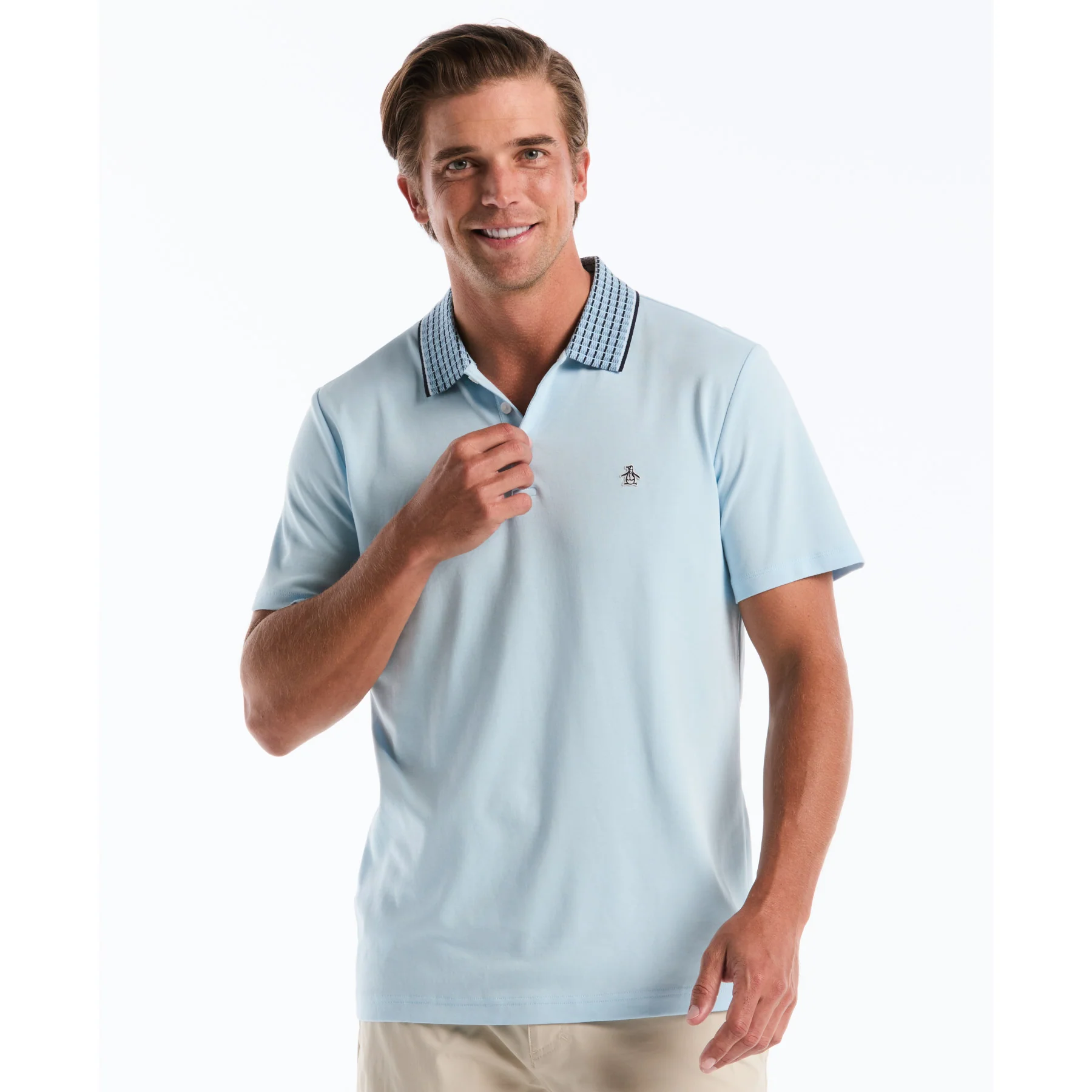 Interlock Striped Collar Polo Shirt In Cool Blue