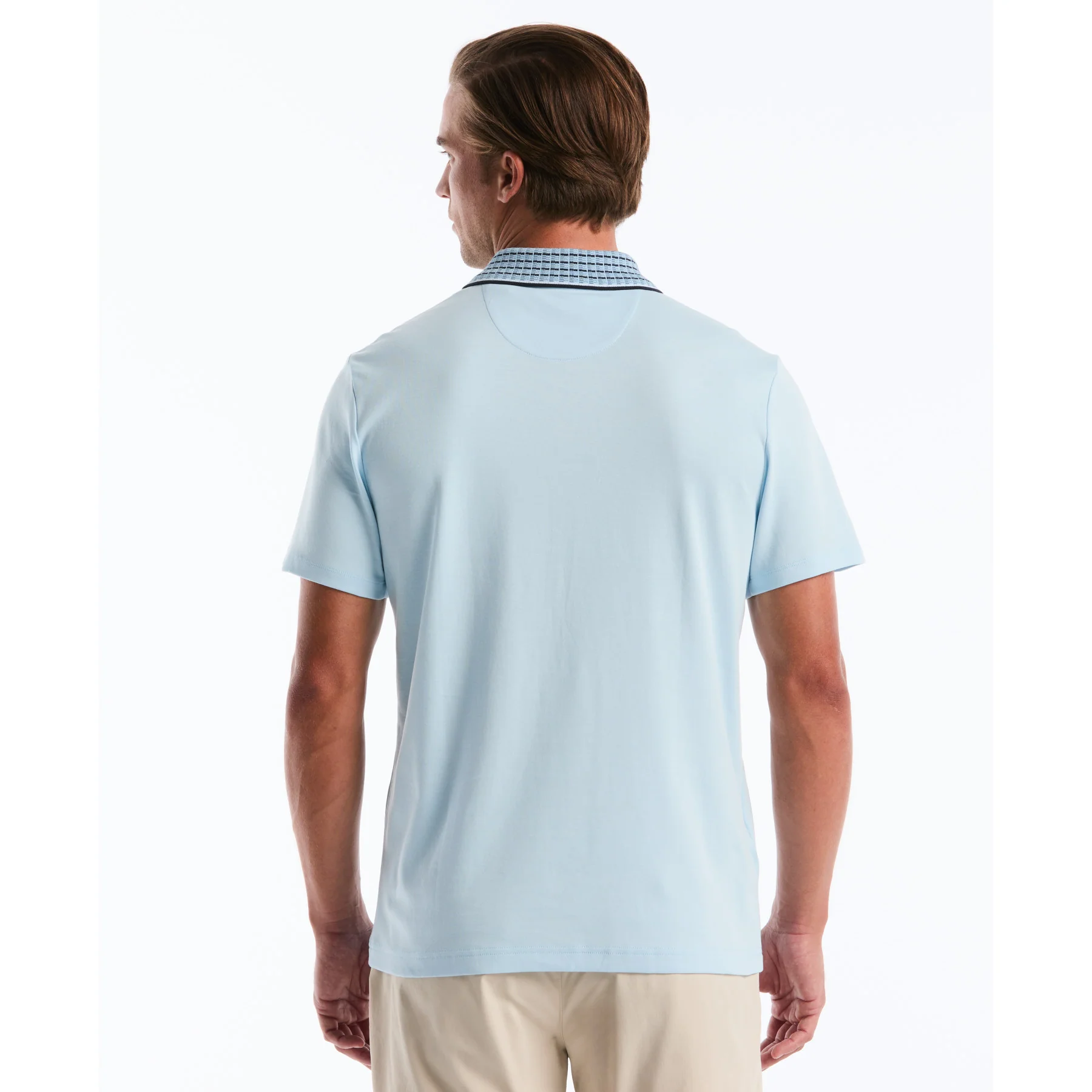 Interlock Striped Collar Polo Shirt In Cool Blue - Image 2