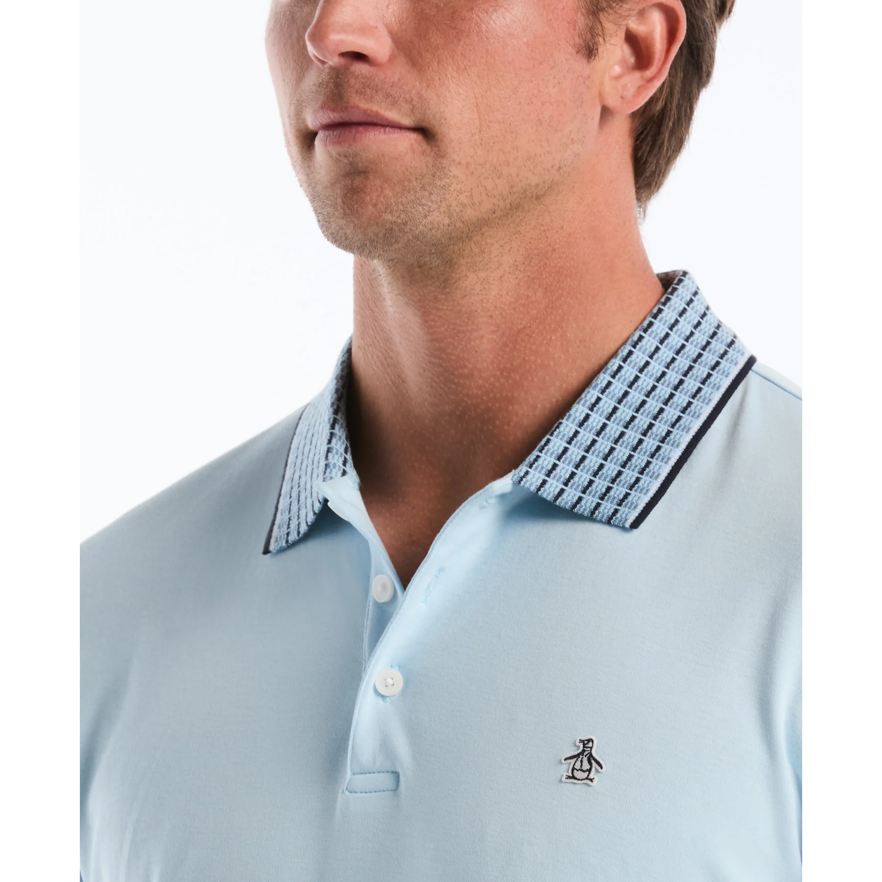 Interlock Striped Collar Polo Shirt In Cool Blue - Image 3