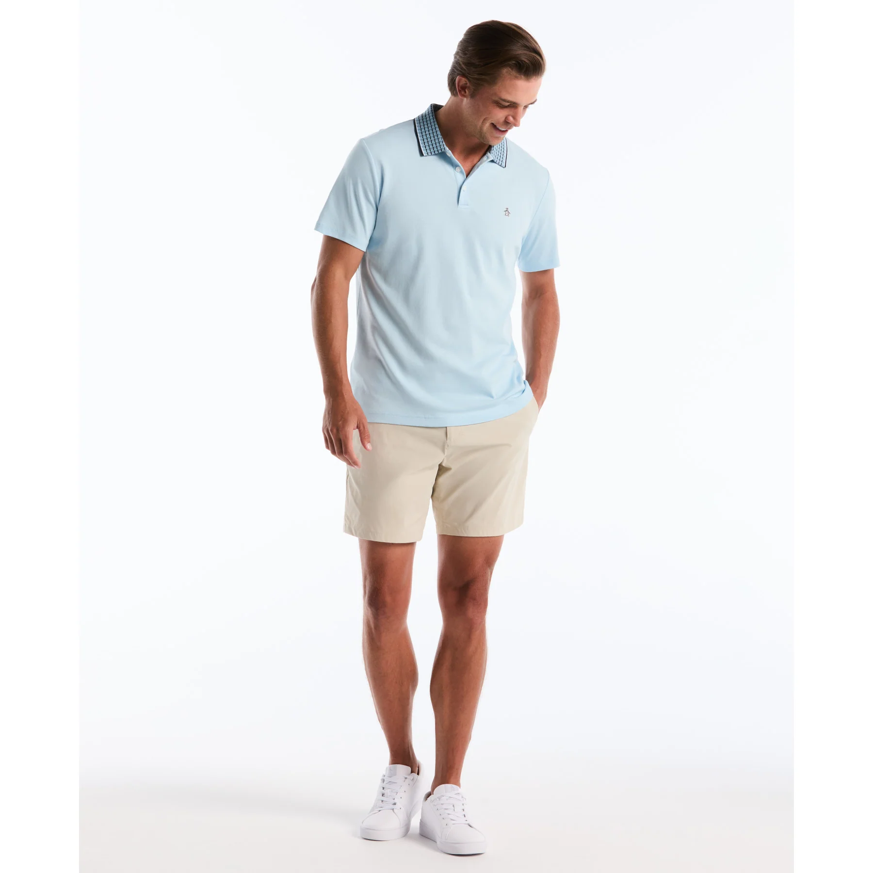 Interlock Striped Collar Polo Shirt In Cool Blue - Image 4