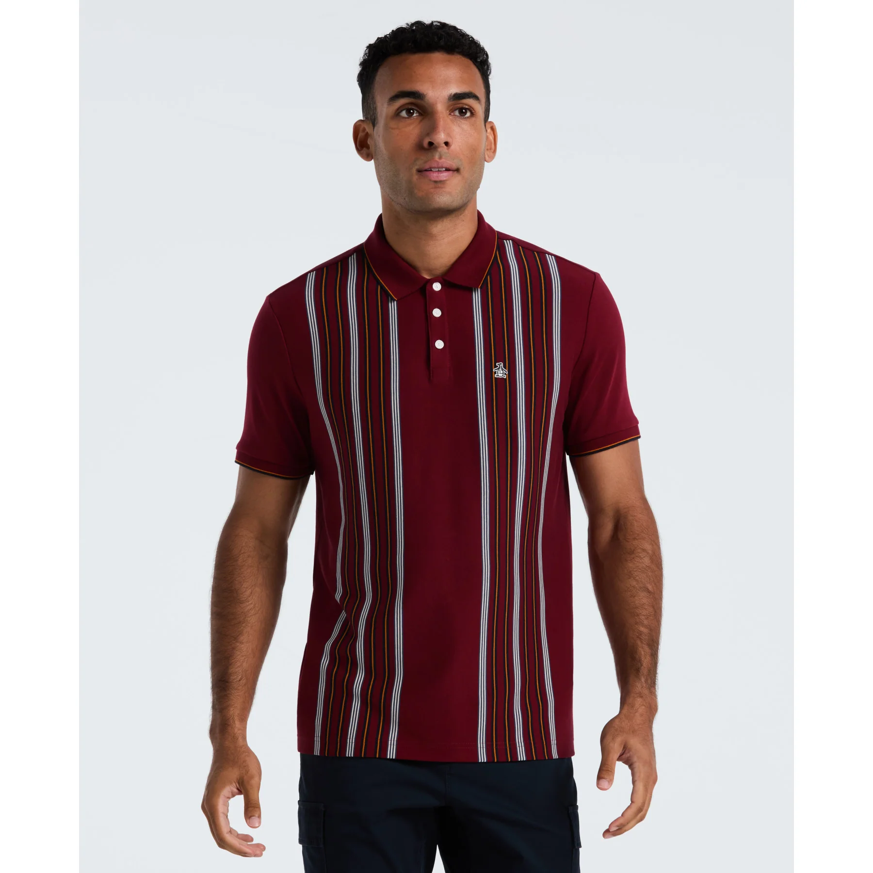 Interlock Vertical Stripe Polo Shirt In Cabernet