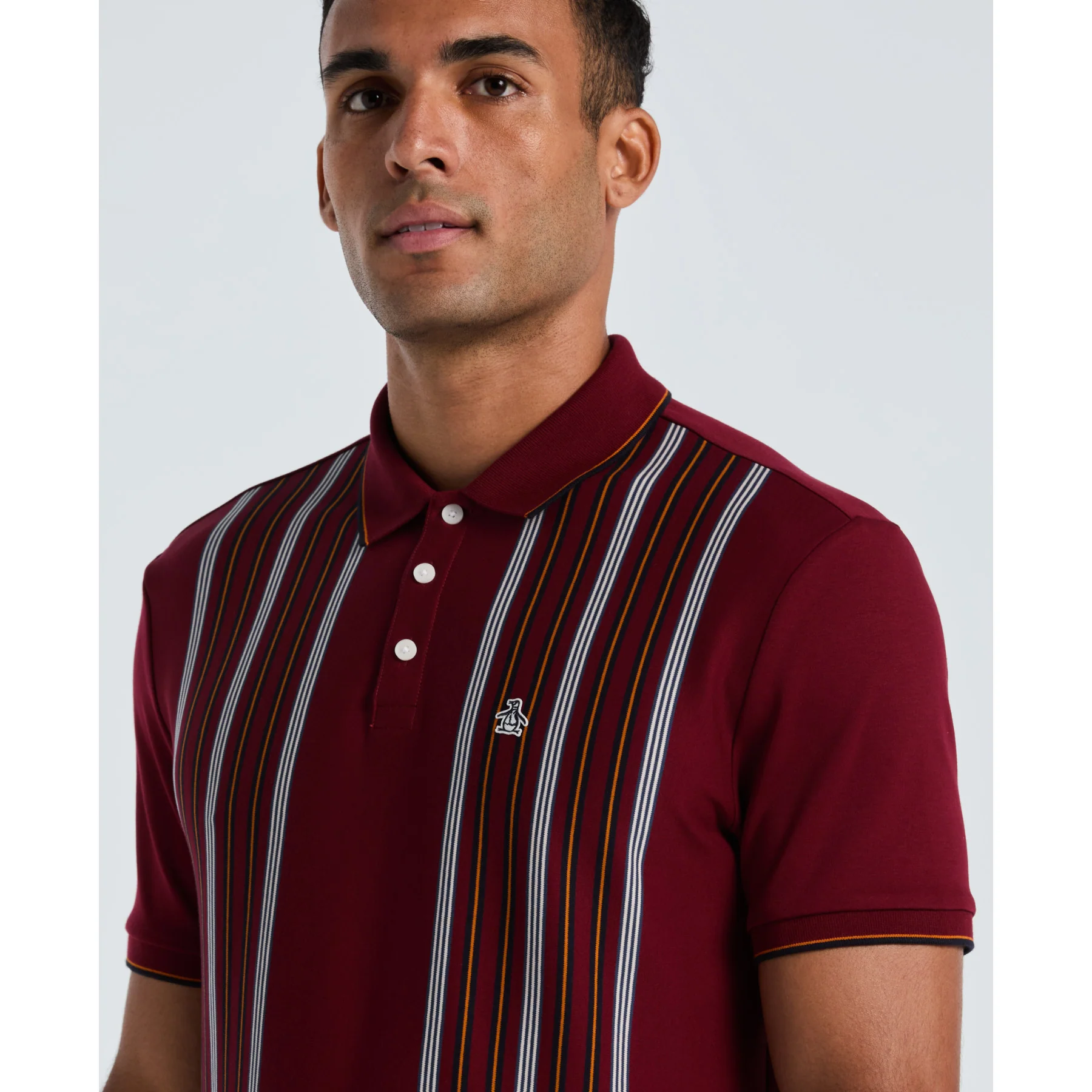 Interlock Vertical Stripe Polo Shirt In Cabernet - Image 3