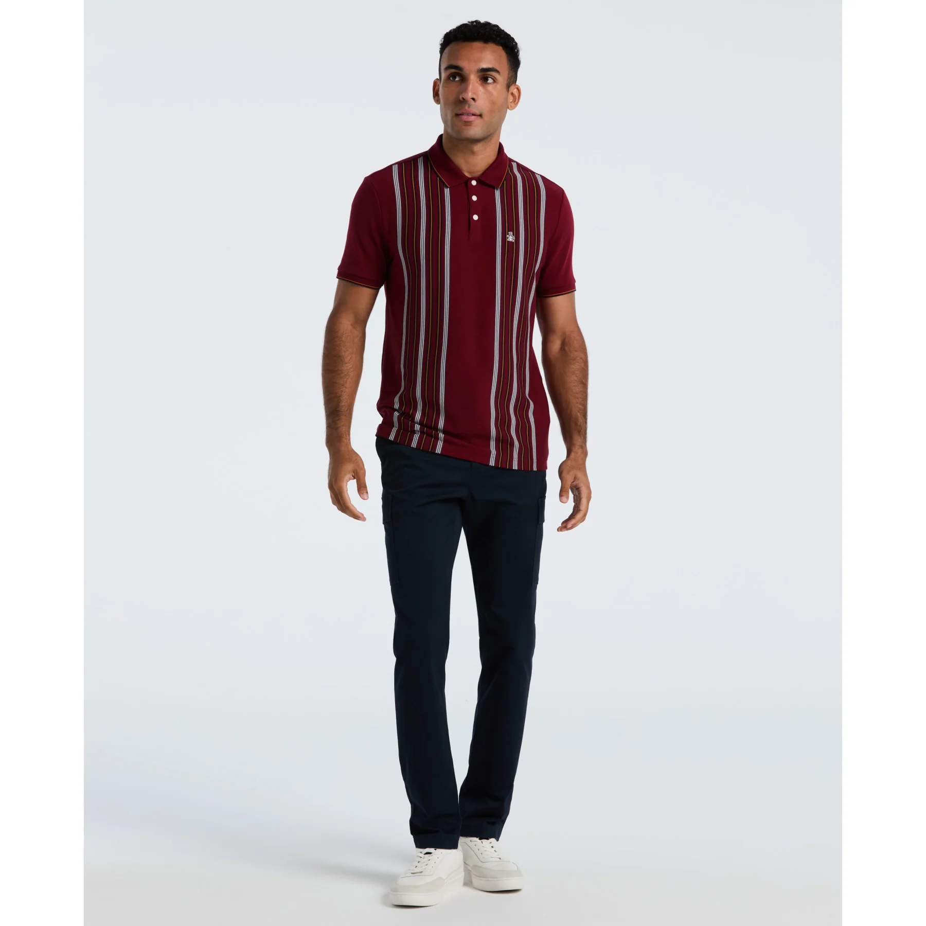 Interlock Vertical Stripe Polo Shirt In Cabernet - Image 4