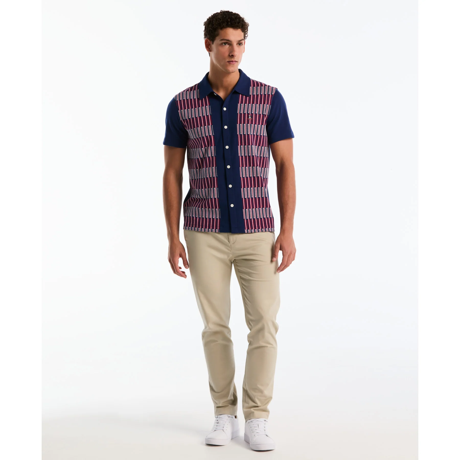 Jacquard Button Front Polo Shirt In Blue Depths - Image 2