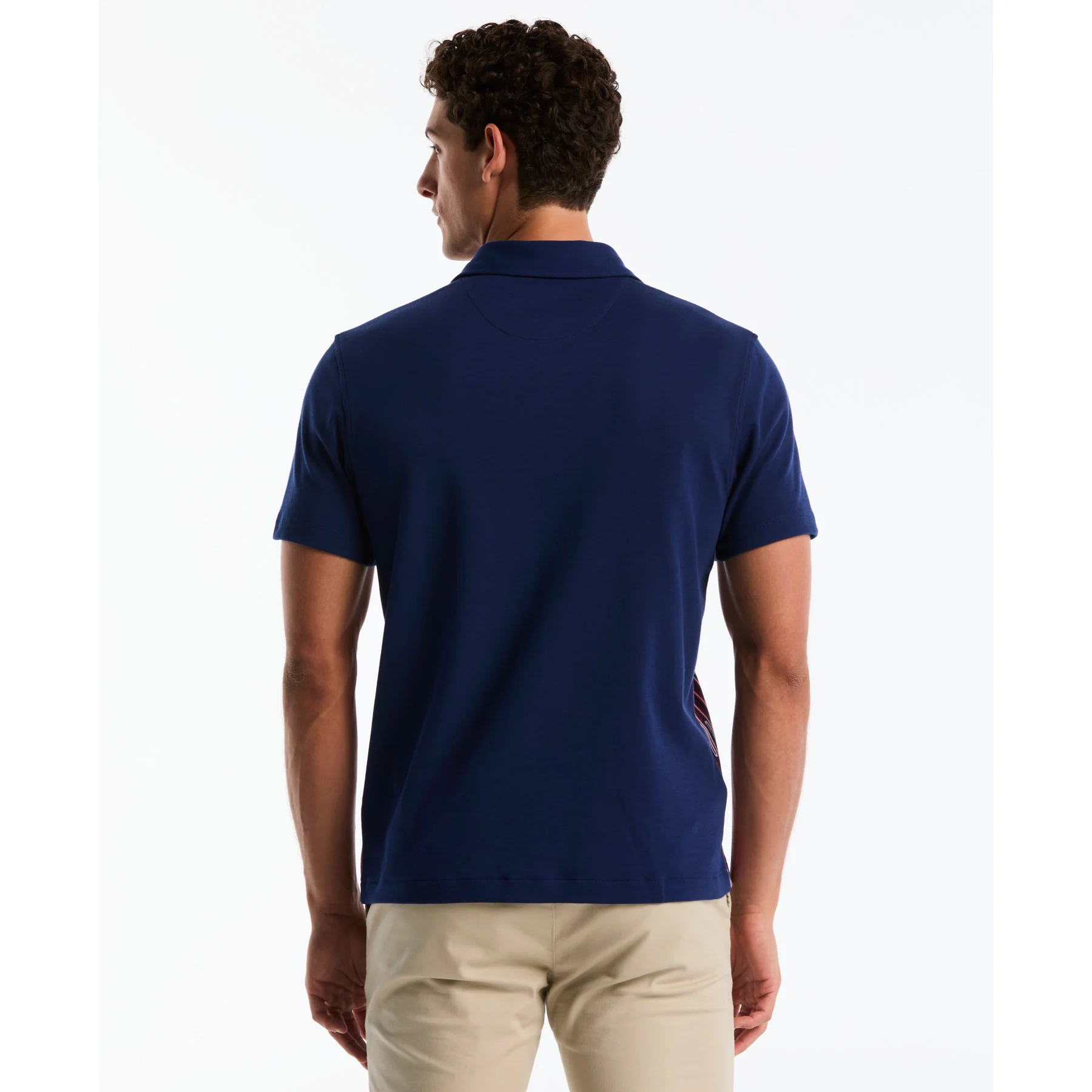 Jacquard Button Front Polo Shirt In Blue Depths - Image 3