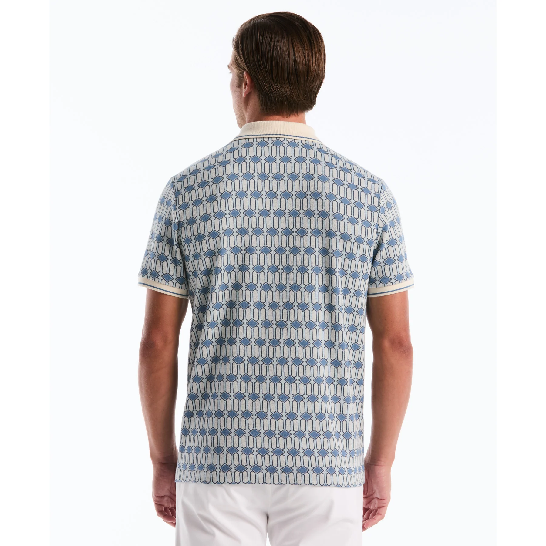 Jacquard Deco Quarter Zip Polo Shirt In Birch - Image 2