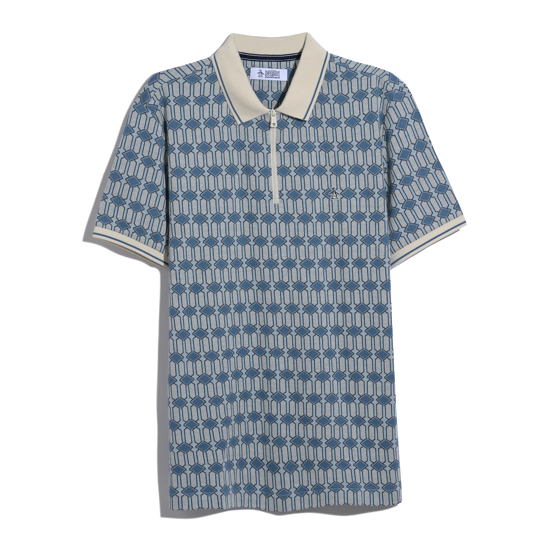 Jacquard Deco Quarter Zip Polo Shirt In Birch - Image 6