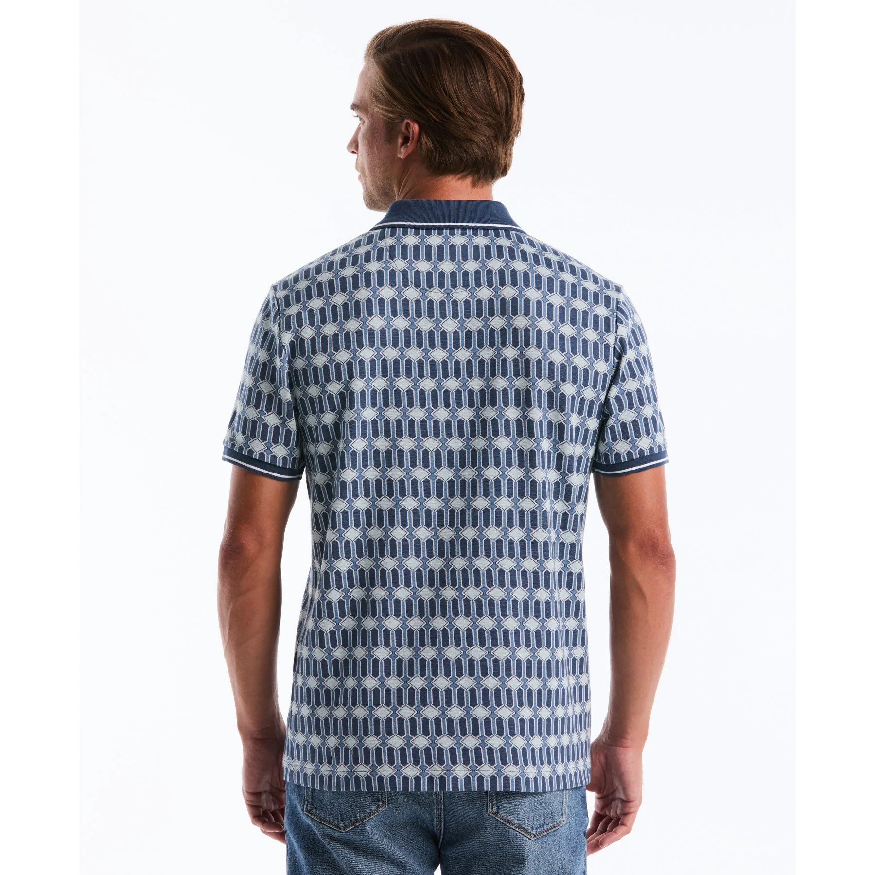 Jacquard Deco Quarter Zip Polo Shirt In Sargasso Sea - Image 2