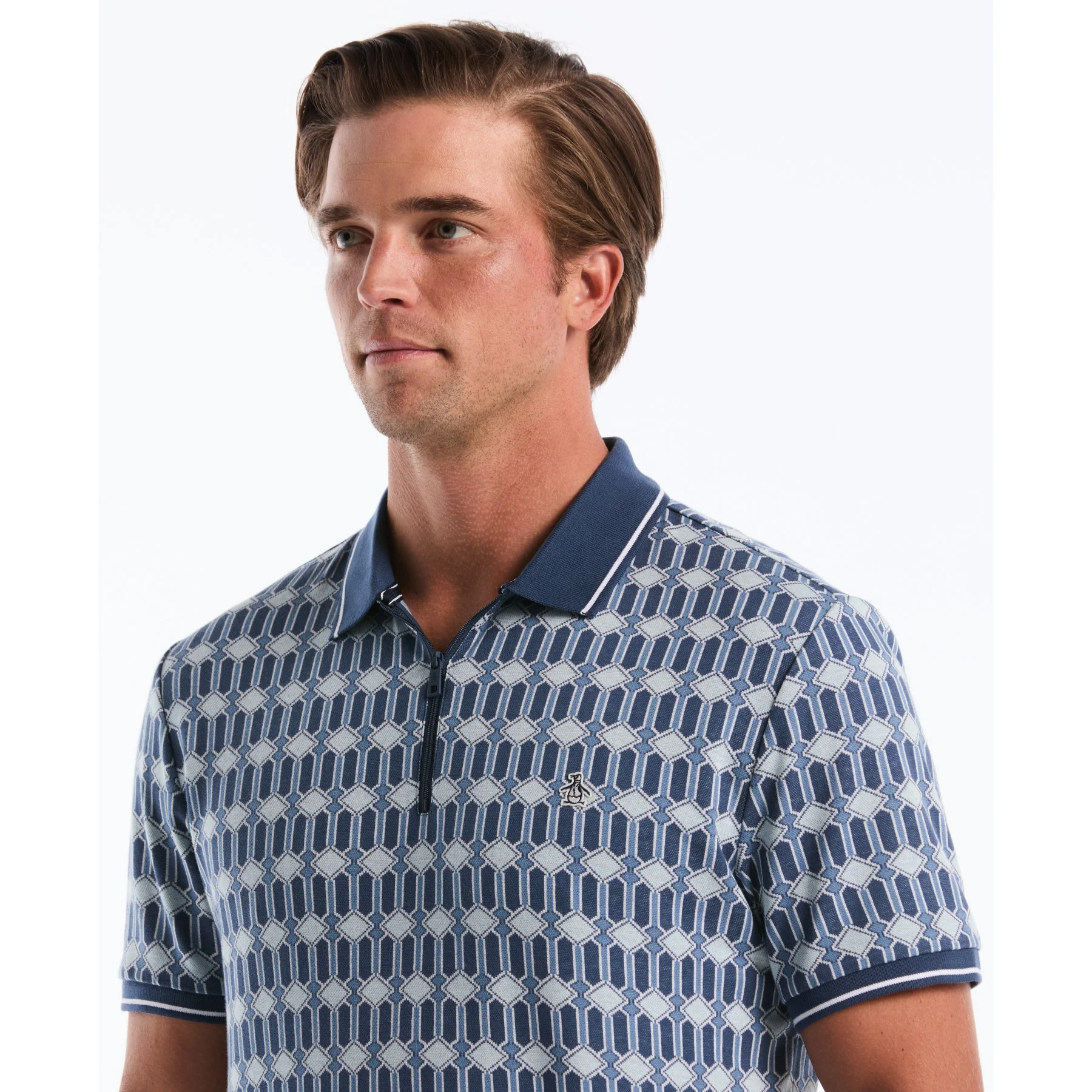 Jacquard Deco Quarter Zip Polo Shirt In Sargasso Sea - Image 3