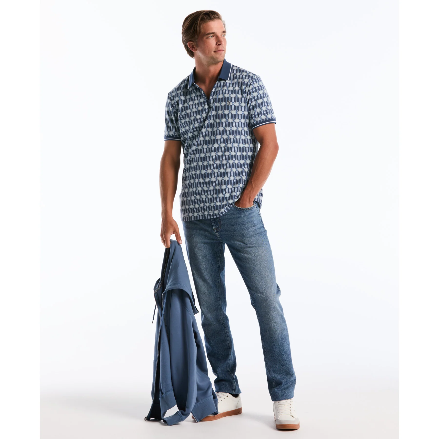 Jacquard Deco Quarter Zip Polo Shirt In Sargasso Sea - Image 5
