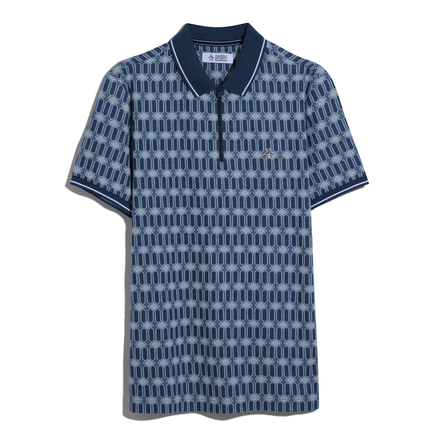 Jacquard Deco Quarter Zip Polo Shirt In Sargasso Sea - Image 6