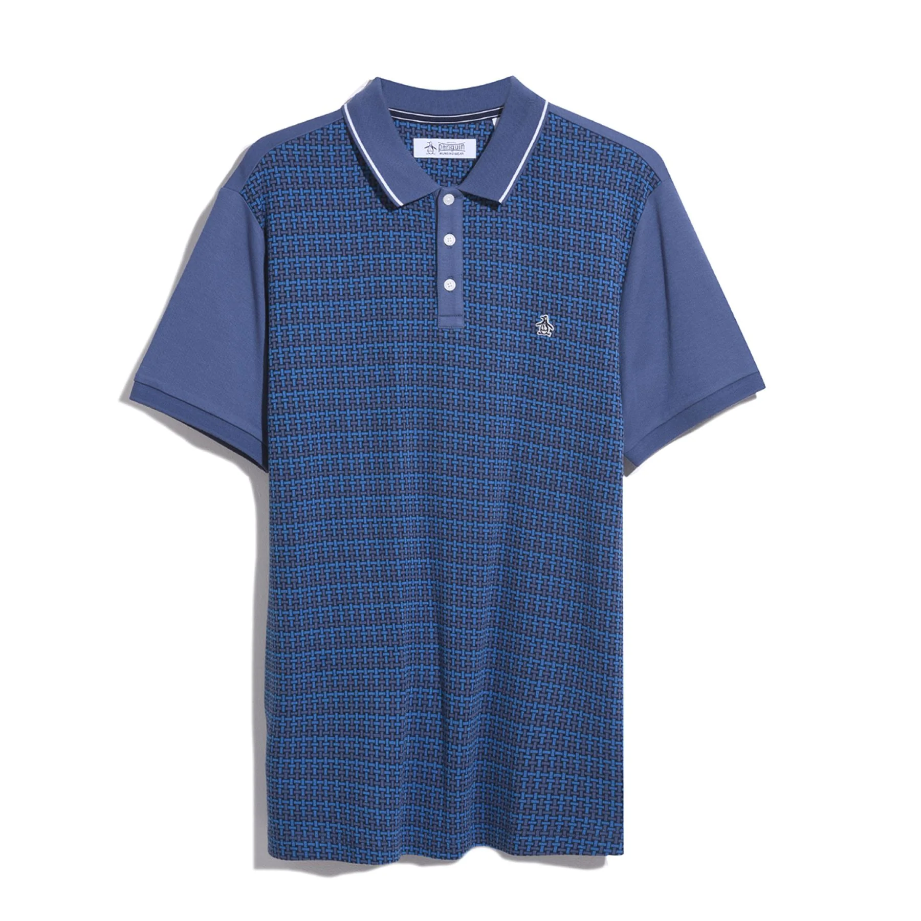 Jacquard Front Basketweave Pattern Polo Shirt In Blue Indigo - Image 4