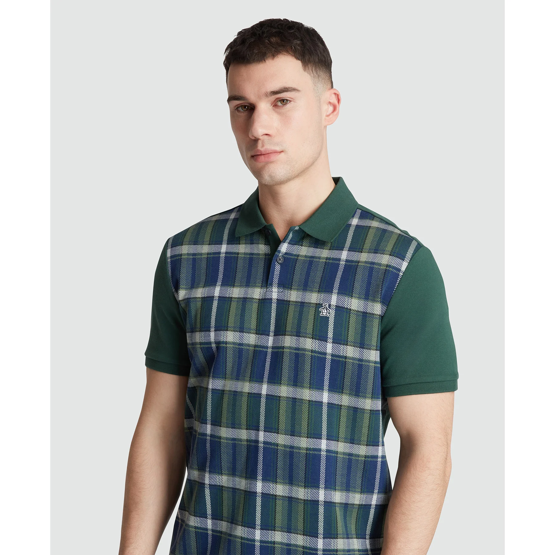 Jacquard Front Plaid Polo Shirt In Sycamore - Image 3