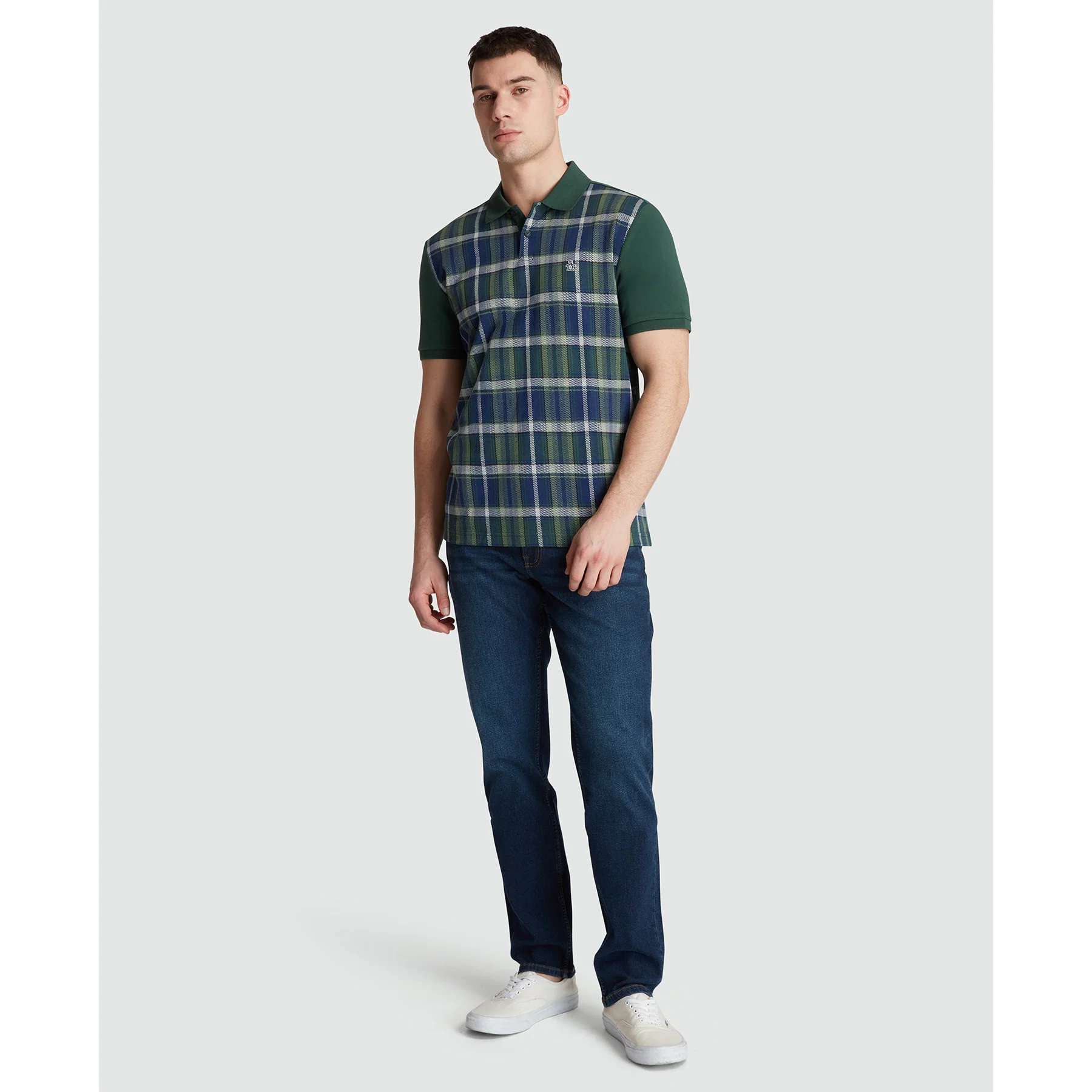 Jacquard Front Plaid Polo Shirt In Sycamore - Image 4