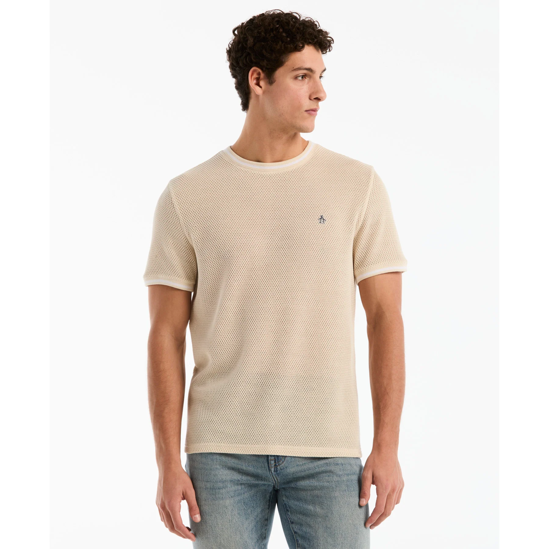 Jacquard Honeycomb Texture T-Shirt In Birch