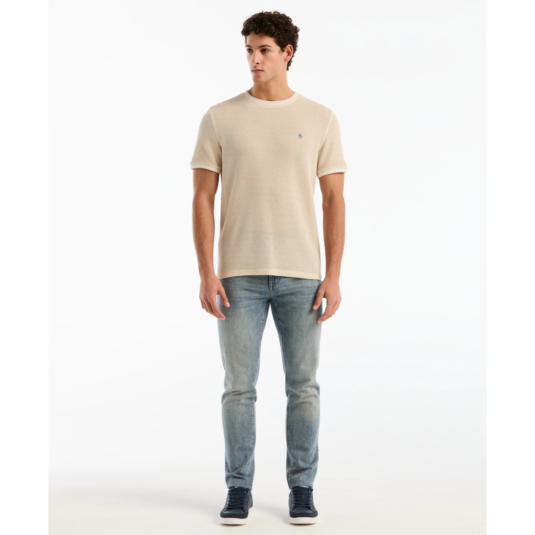 Jacquard Honeycomb Texture T-Shirt In Birch - Image 2