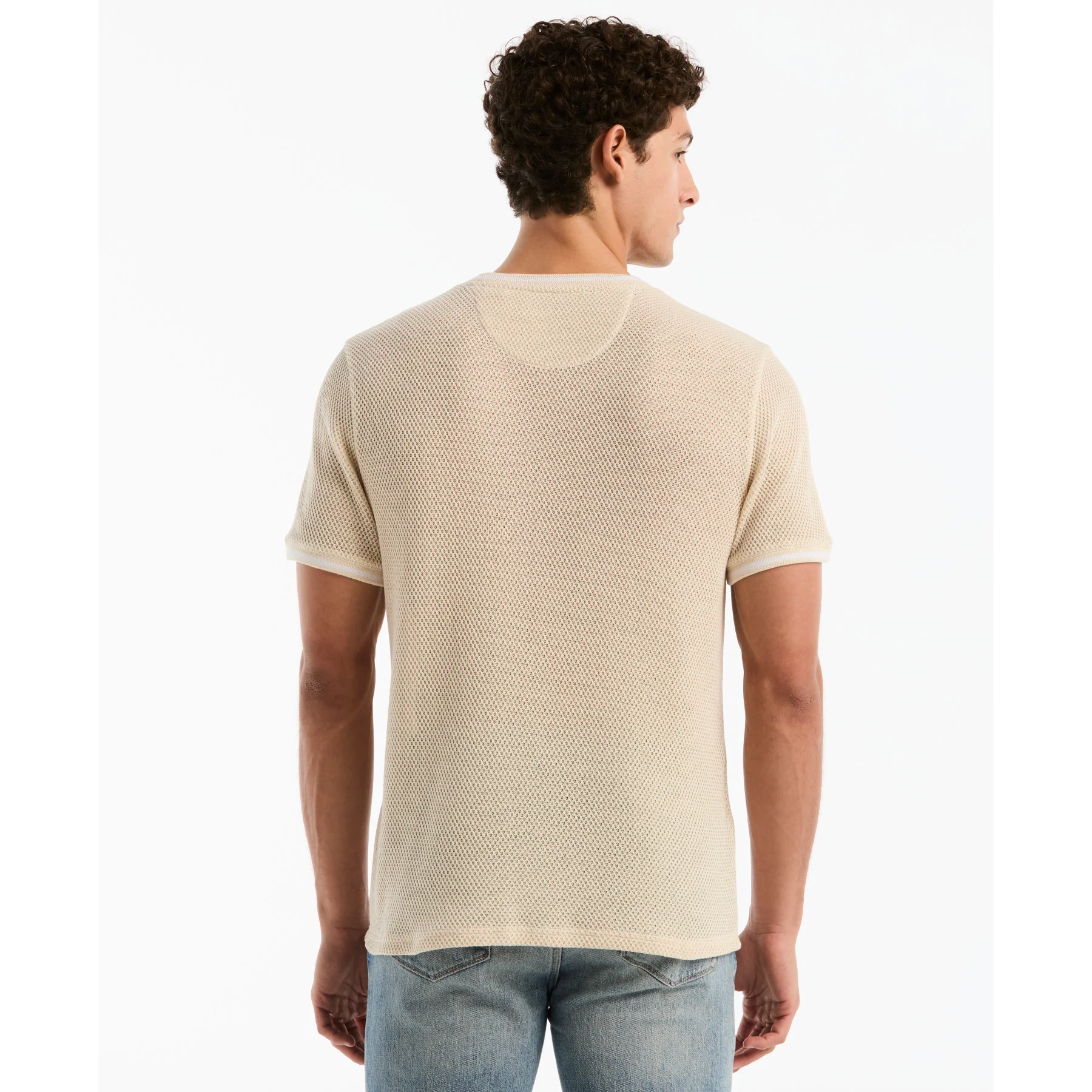 Jacquard Honeycomb Texture T-Shirt In Birch - Image 3