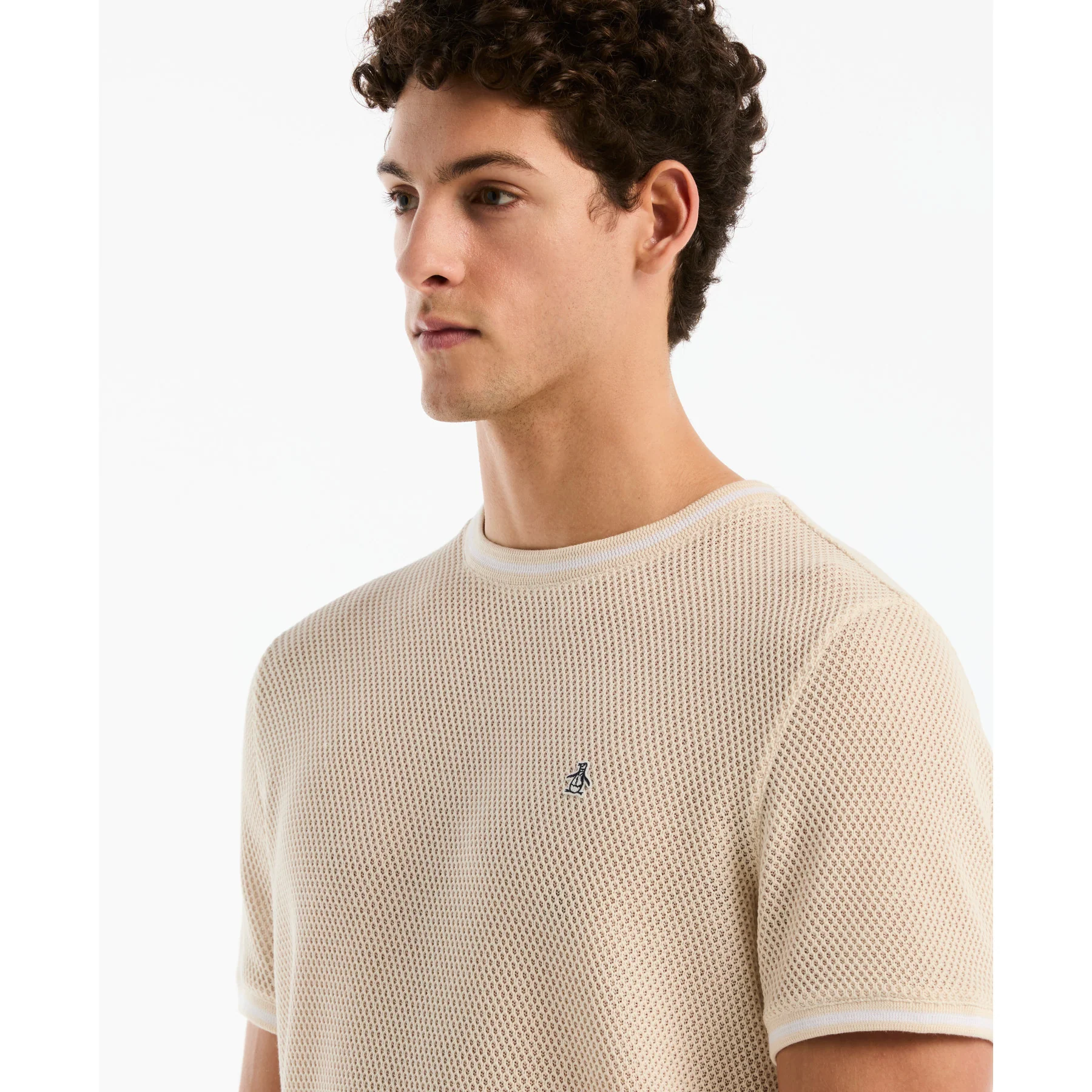 Jacquard Honeycomb Texture T-Shirt In Birch - Image 4