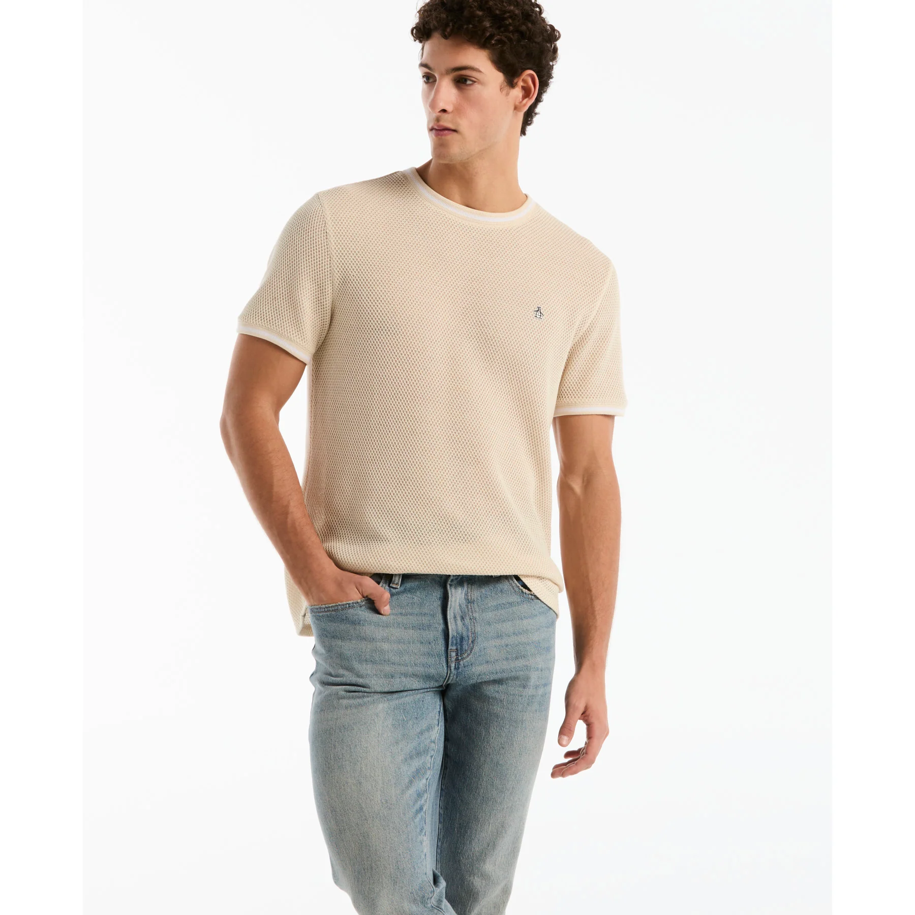 Jacquard Honeycomb Texture T-Shirt In Birch - Image 5