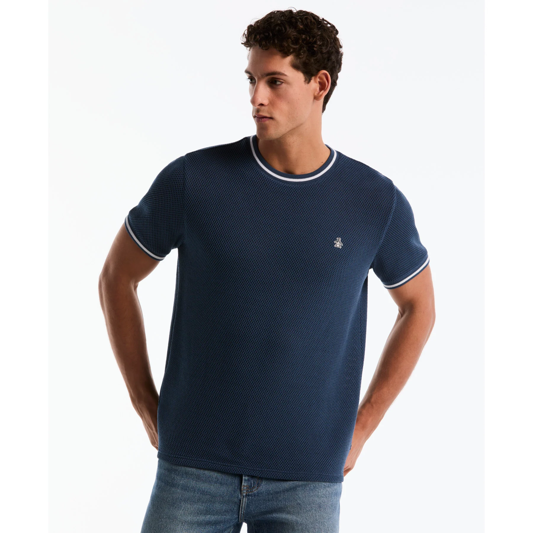 Jacquard Honeycomb Texture T-Shirt In Sargasso Sea