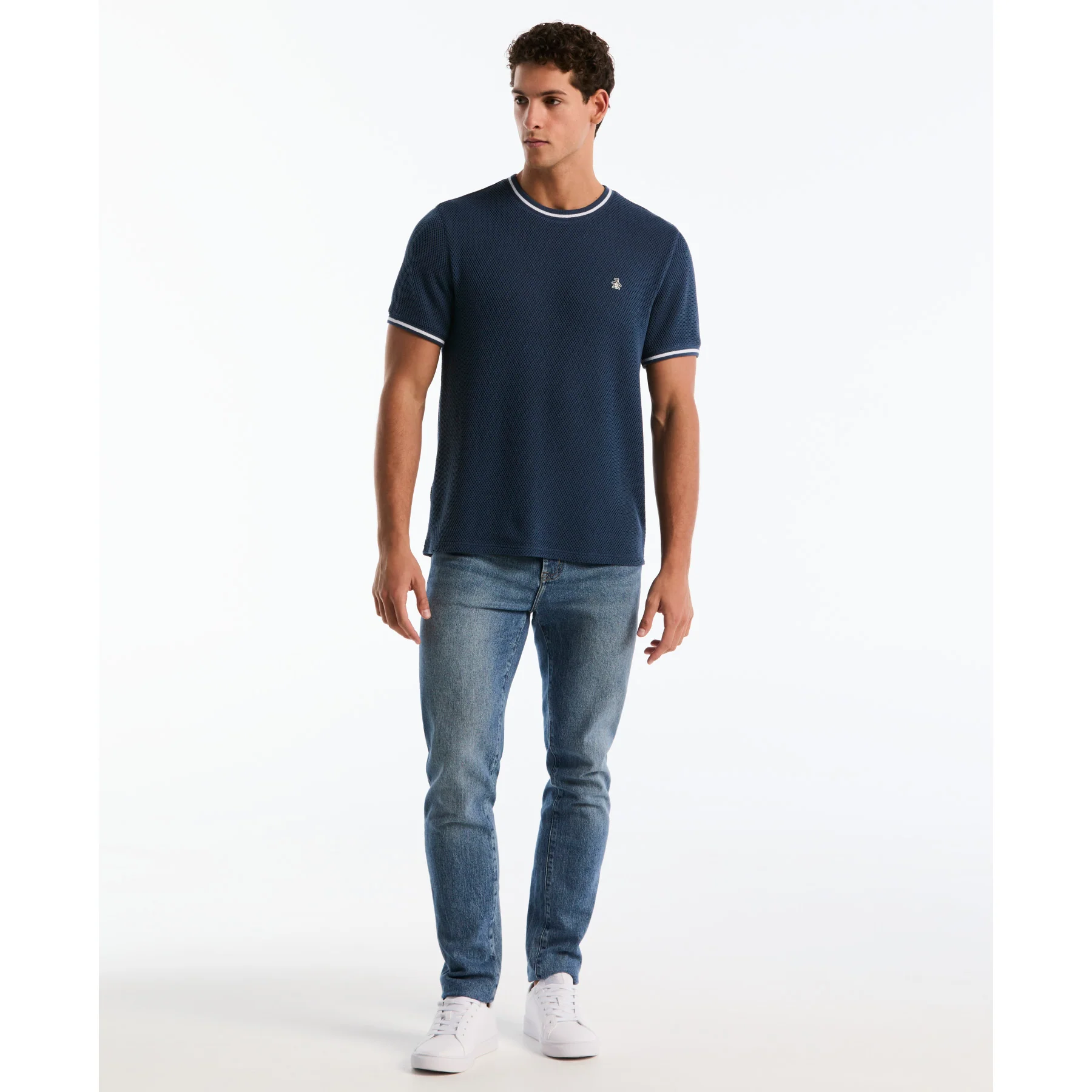 Jacquard Honeycomb Texture T-Shirt In Sargasso Sea - Image 2