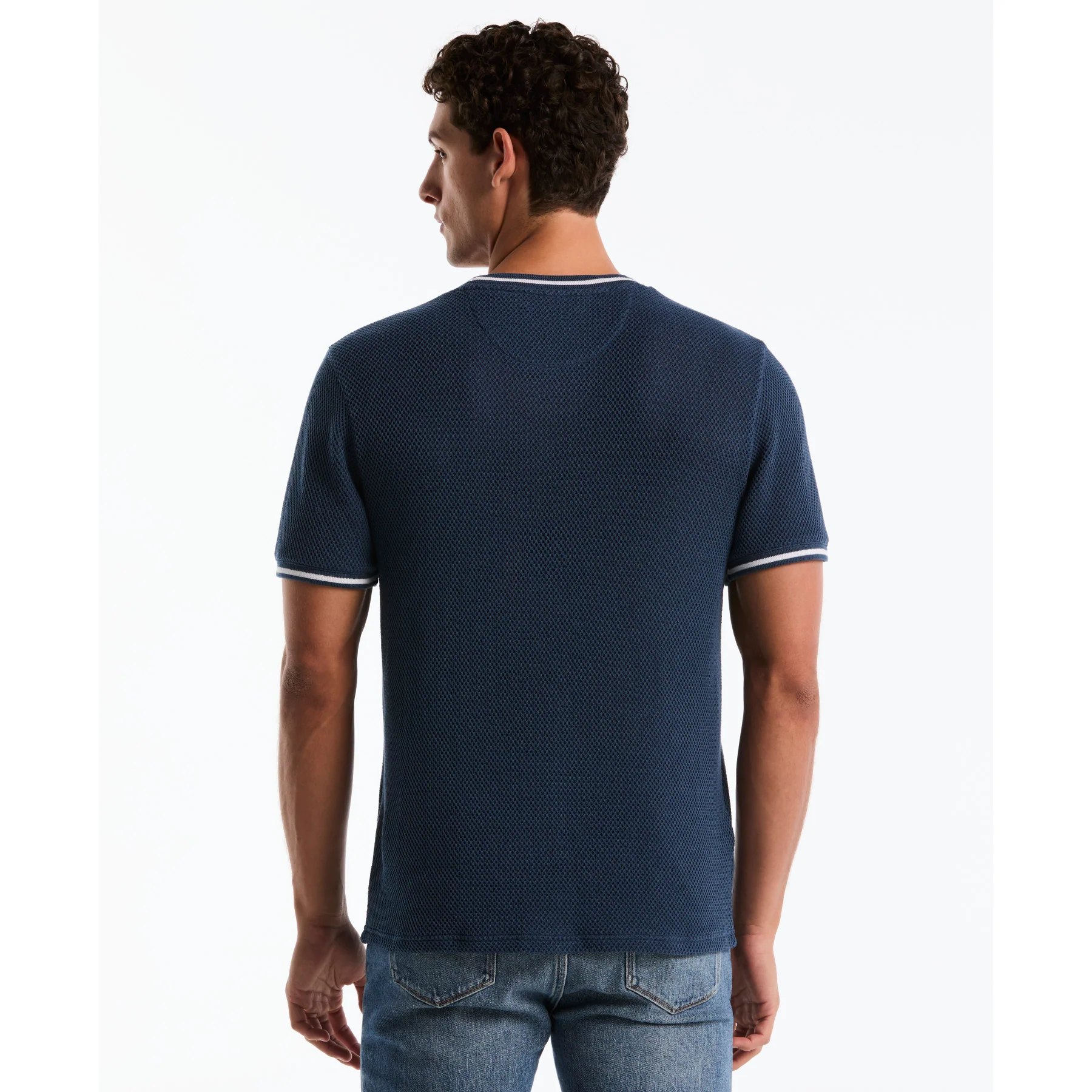 Jacquard Honeycomb Texture T-Shirt In Sargasso Sea - Image 3