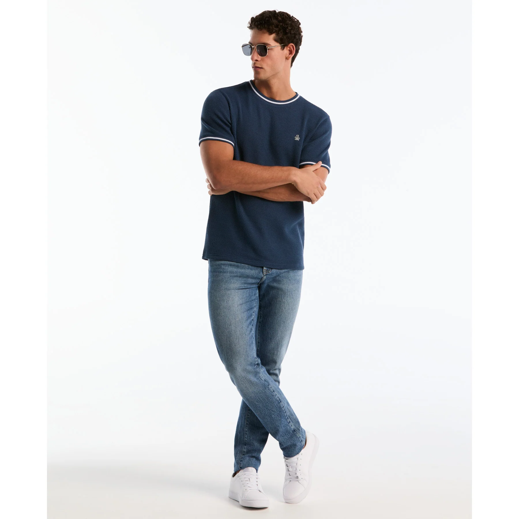 Jacquard Honeycomb Texture T-Shirt In Sargasso Sea - Image 5