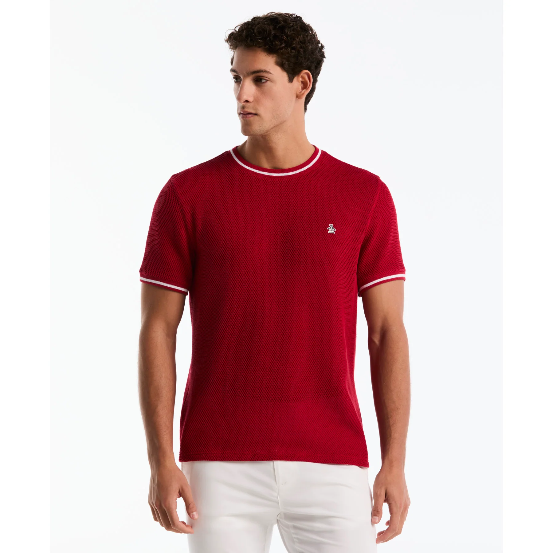 Jacquard Honeycomb Texture T-Shirt In Red