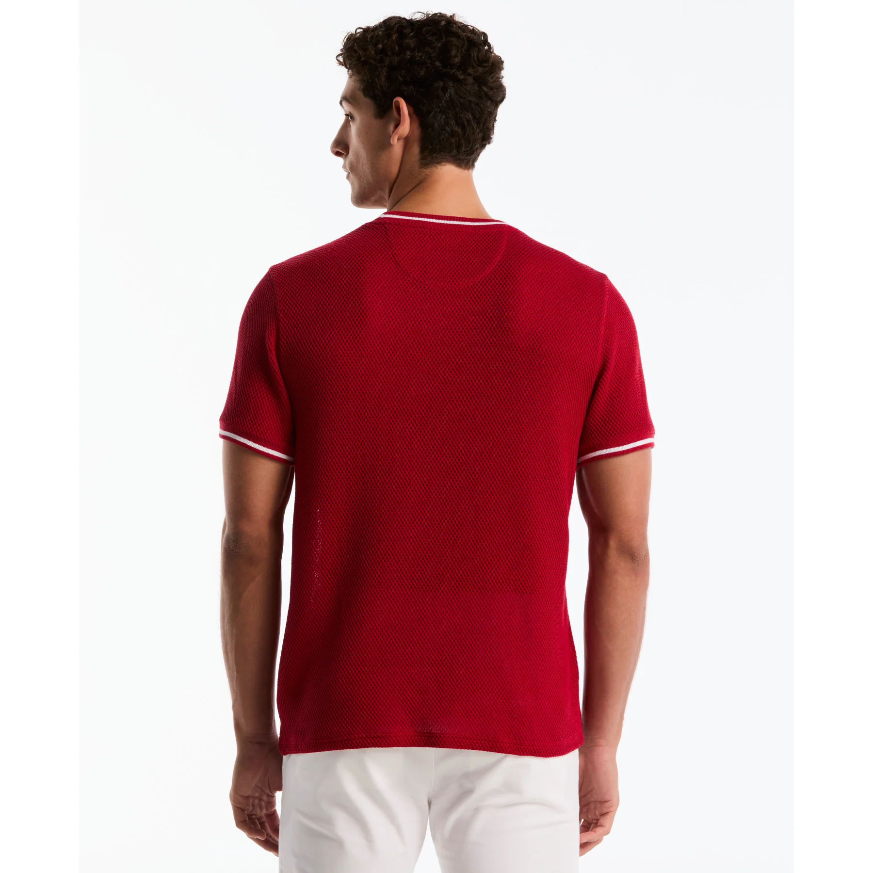 Jacquard Honeycomb Texture T-Shirt In Red - Image 3