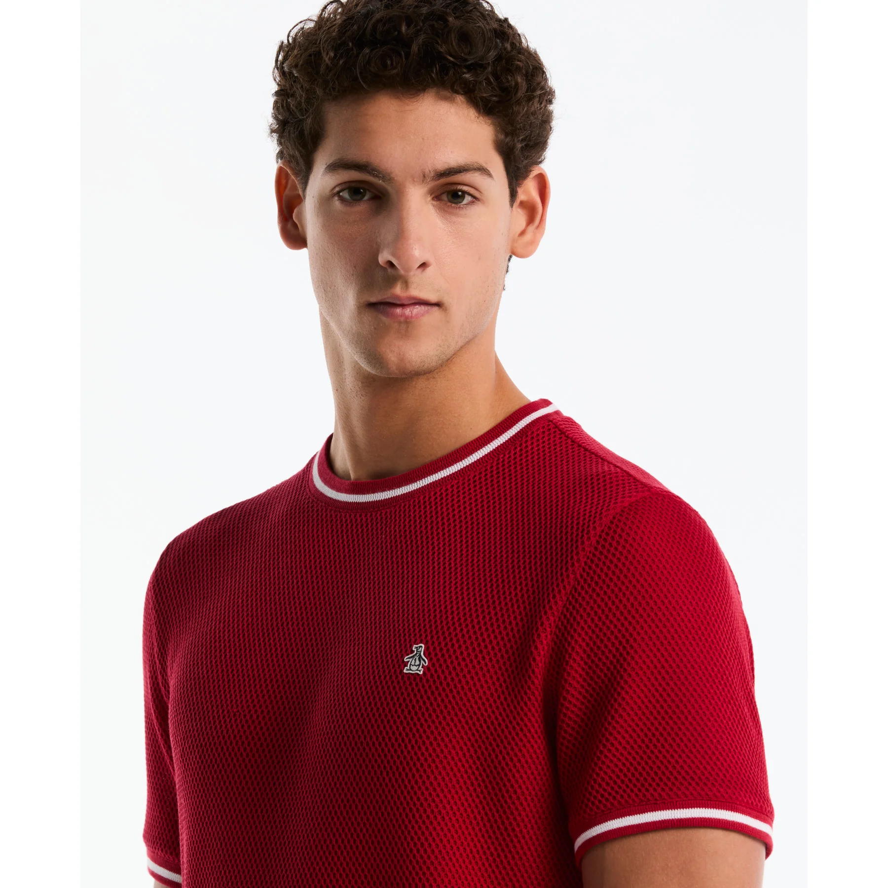 Jacquard Honeycomb Texture T-Shirt In Red - Image 4