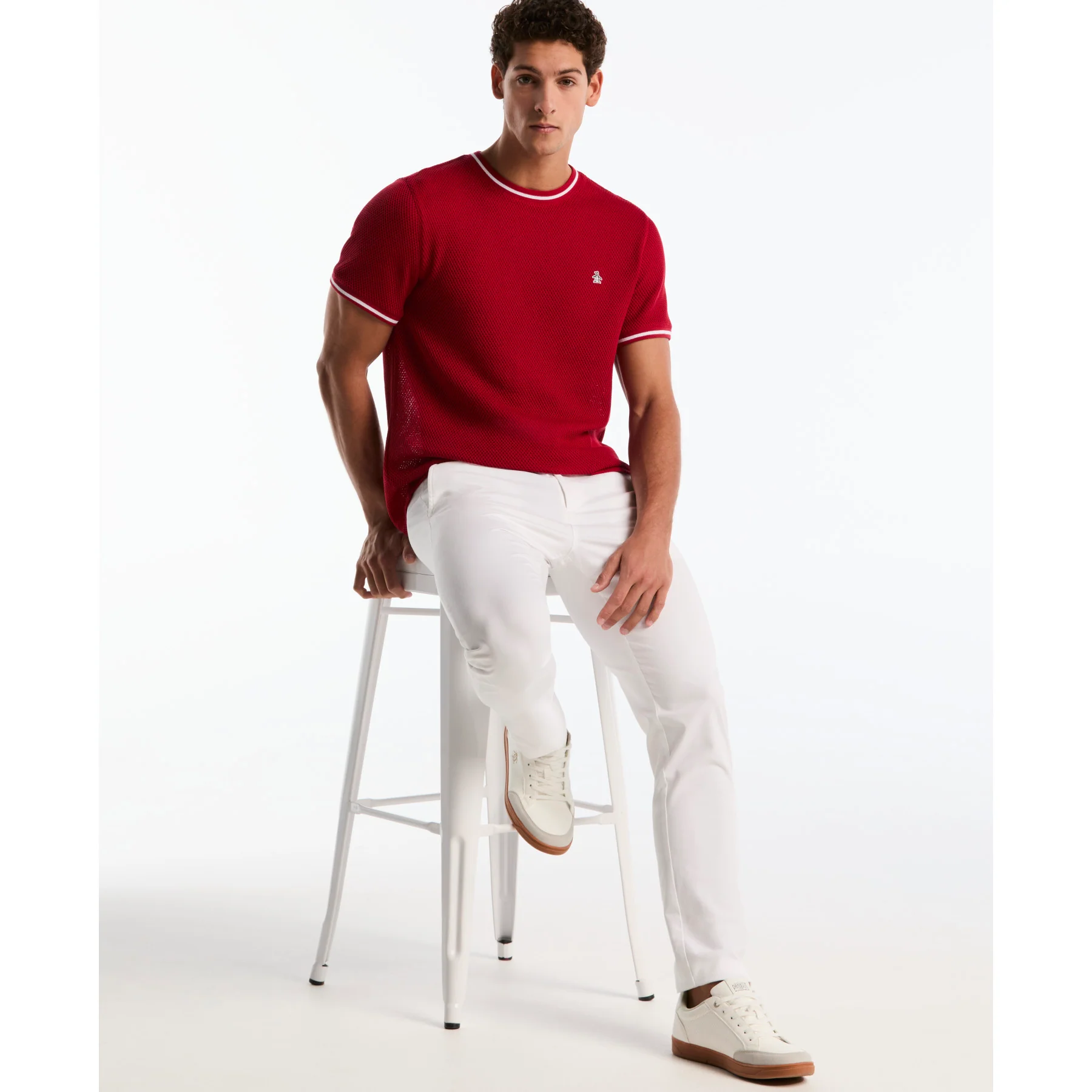 Jacquard Honeycomb Texture T-Shirt In Red - Image 5