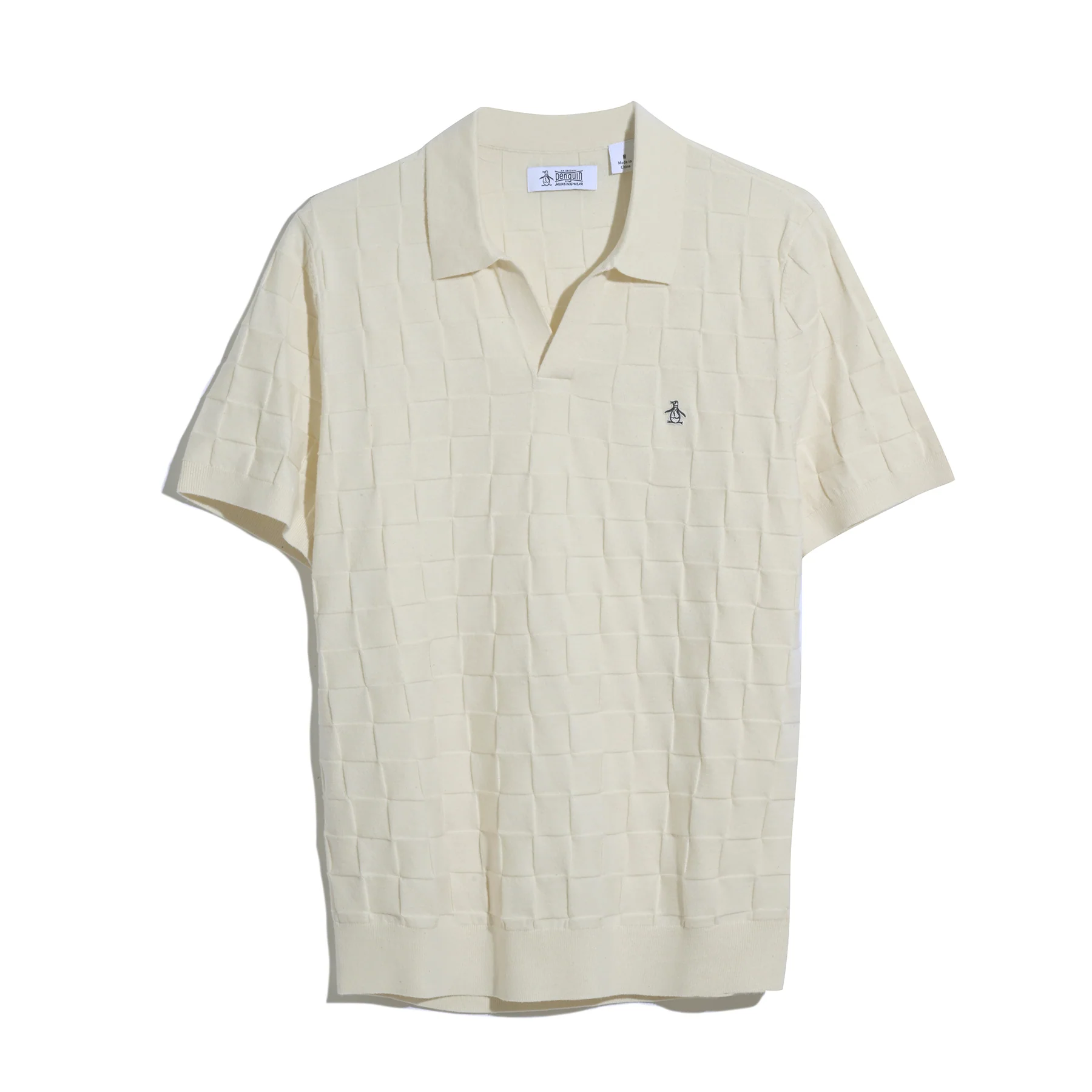 Jacquard Johnny Collar Sweater Polo Shirt In Birch - Image 5
