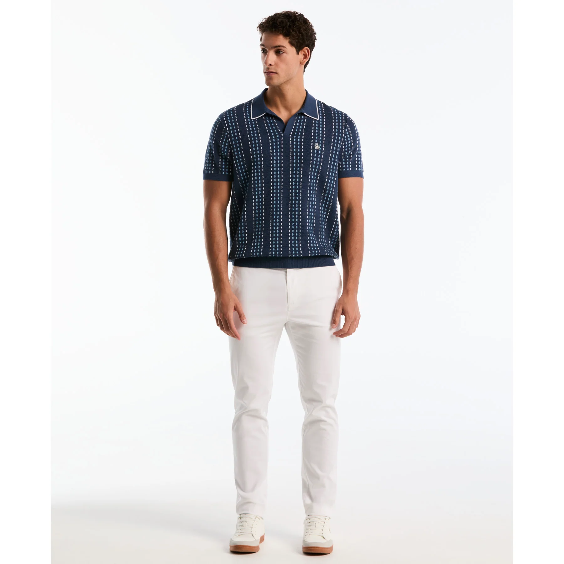 Jacquard Johnny Collar Sweater Polo In Sargasso Sea - Image 2
