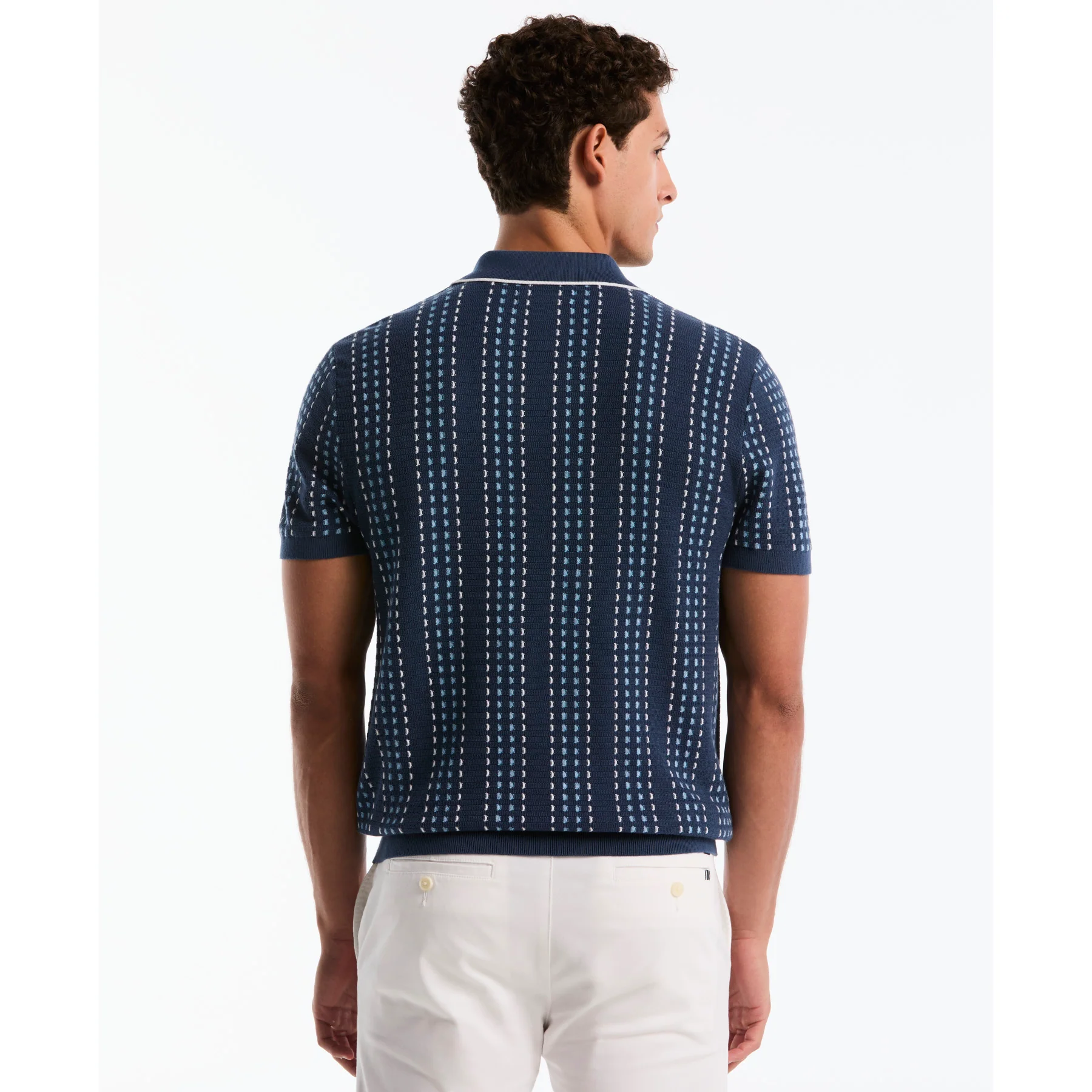 Jacquard Johnny Collar Sweater Polo In Sargasso Sea - Image 3