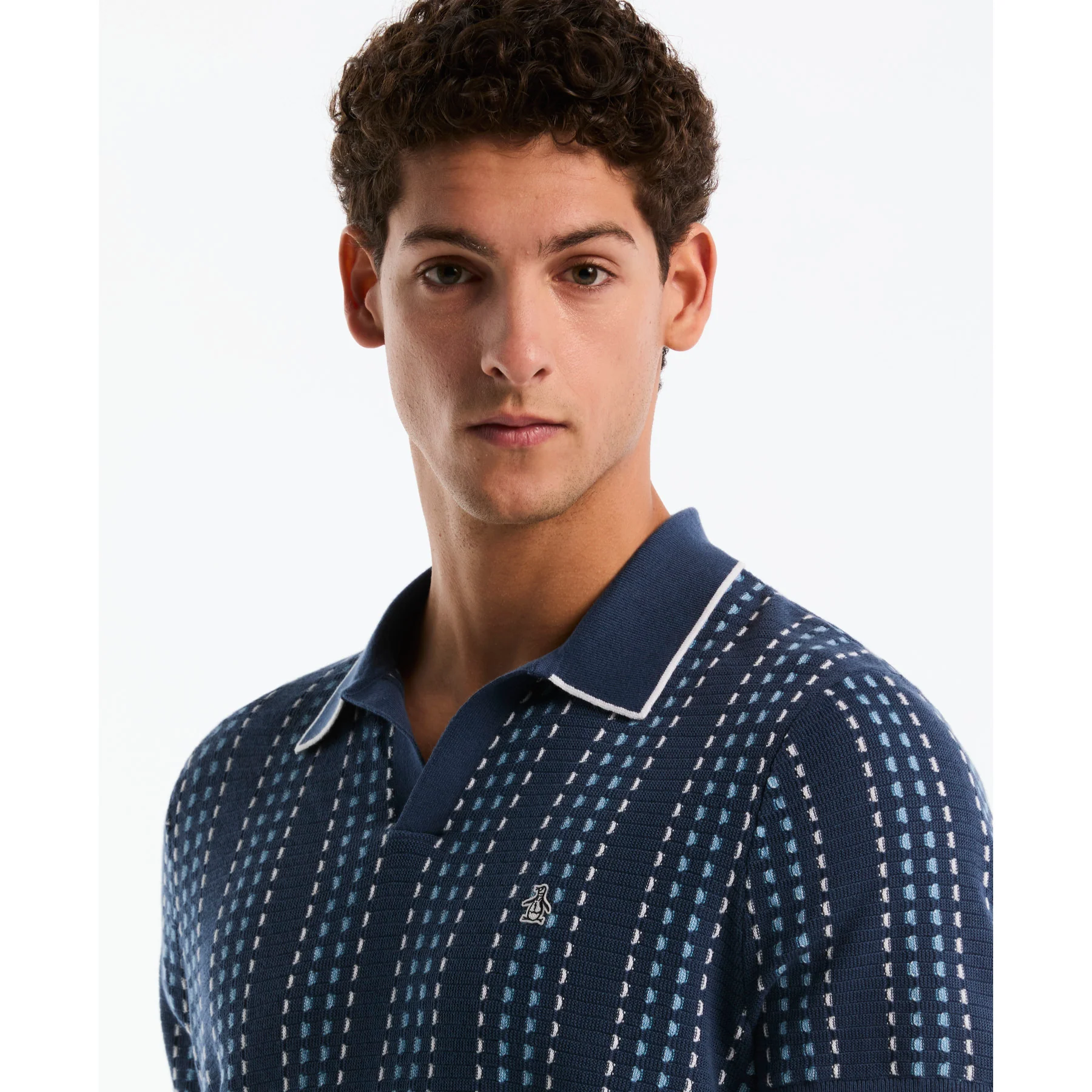 Jacquard Johnny Collar Sweater Polo In Sargasso Sea - Image 4