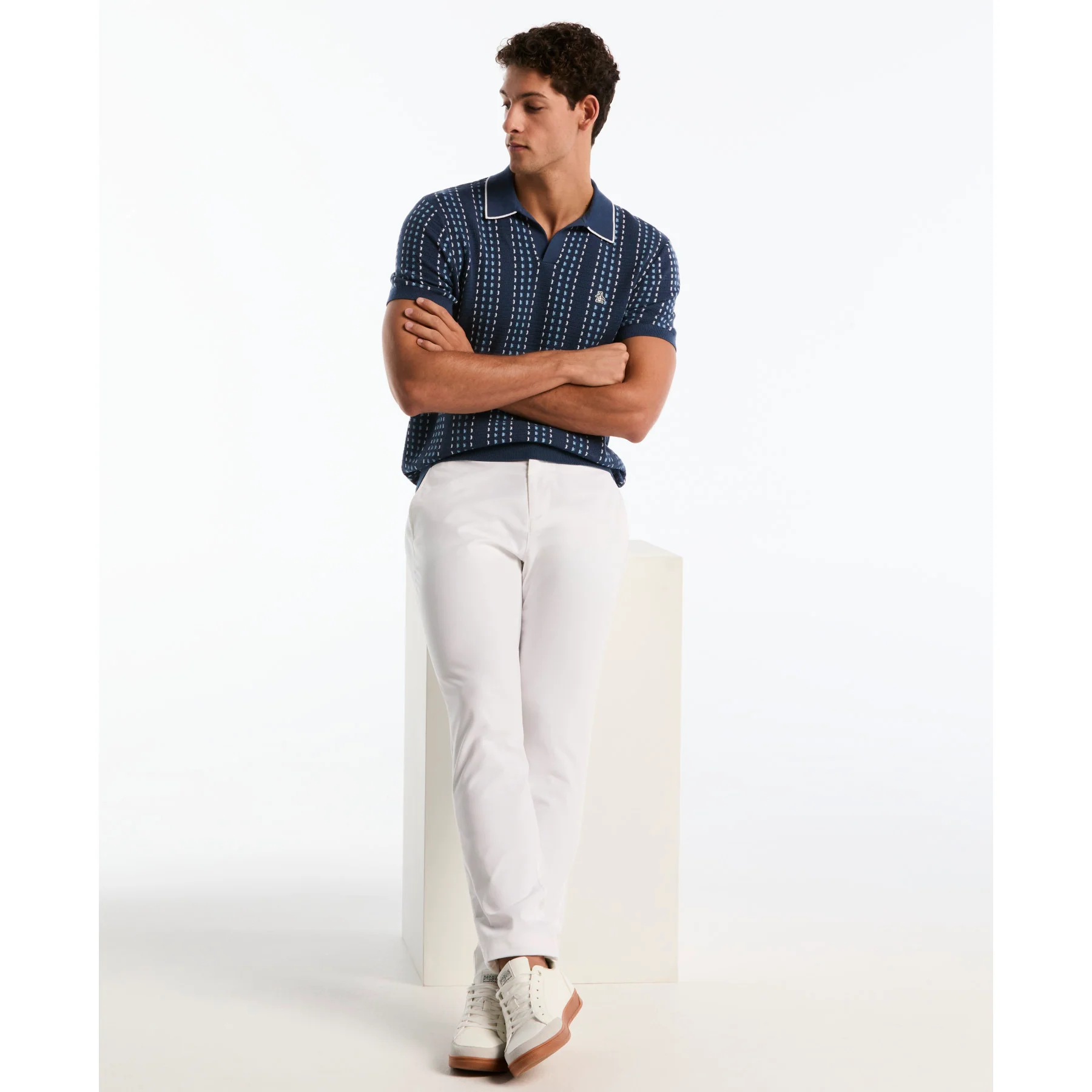 Jacquard Johnny Collar Sweater Polo In Sargasso Sea - Image 5