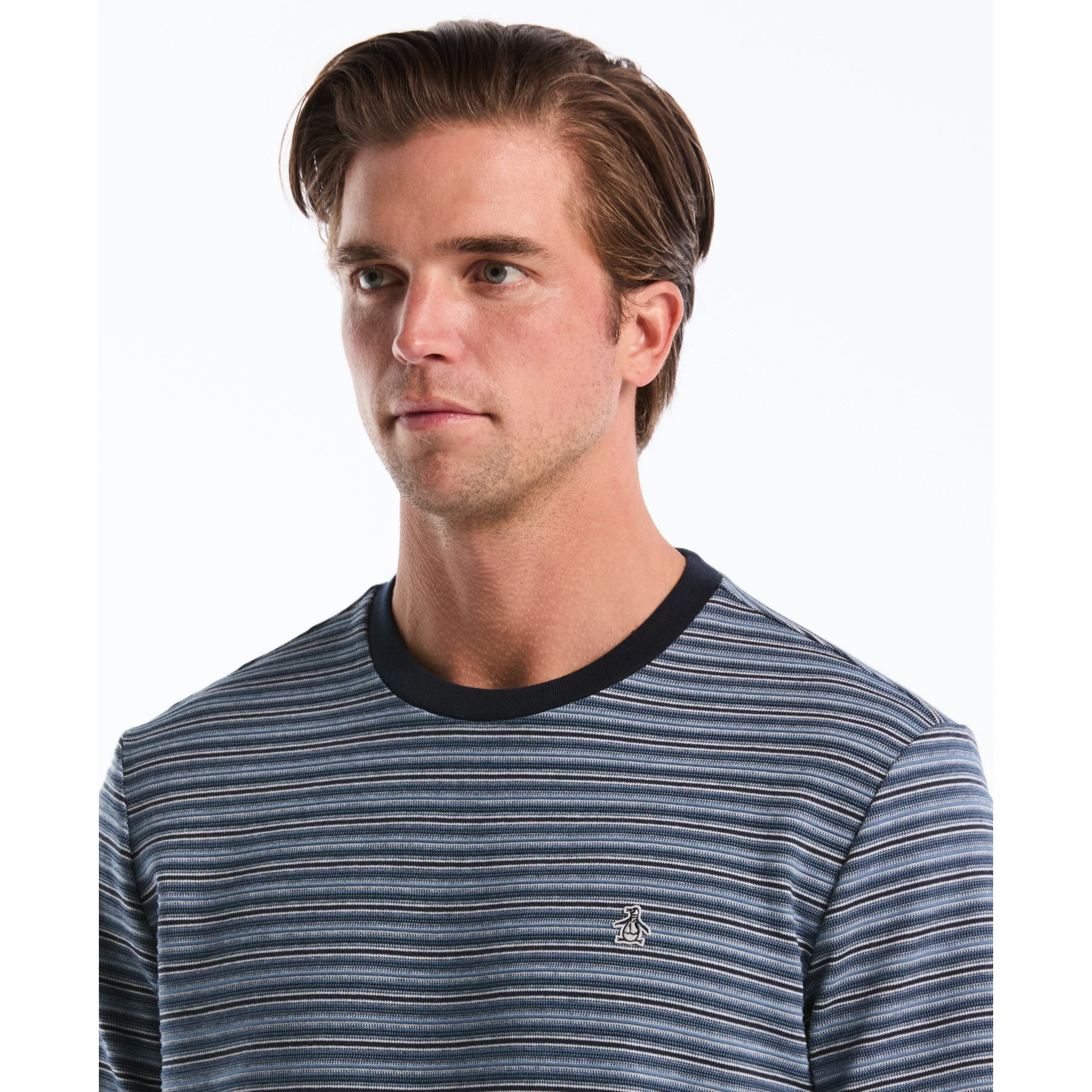 Jacquard Ottoman Mini Stripe T-Shirt In Dark Sapphire - Image 3