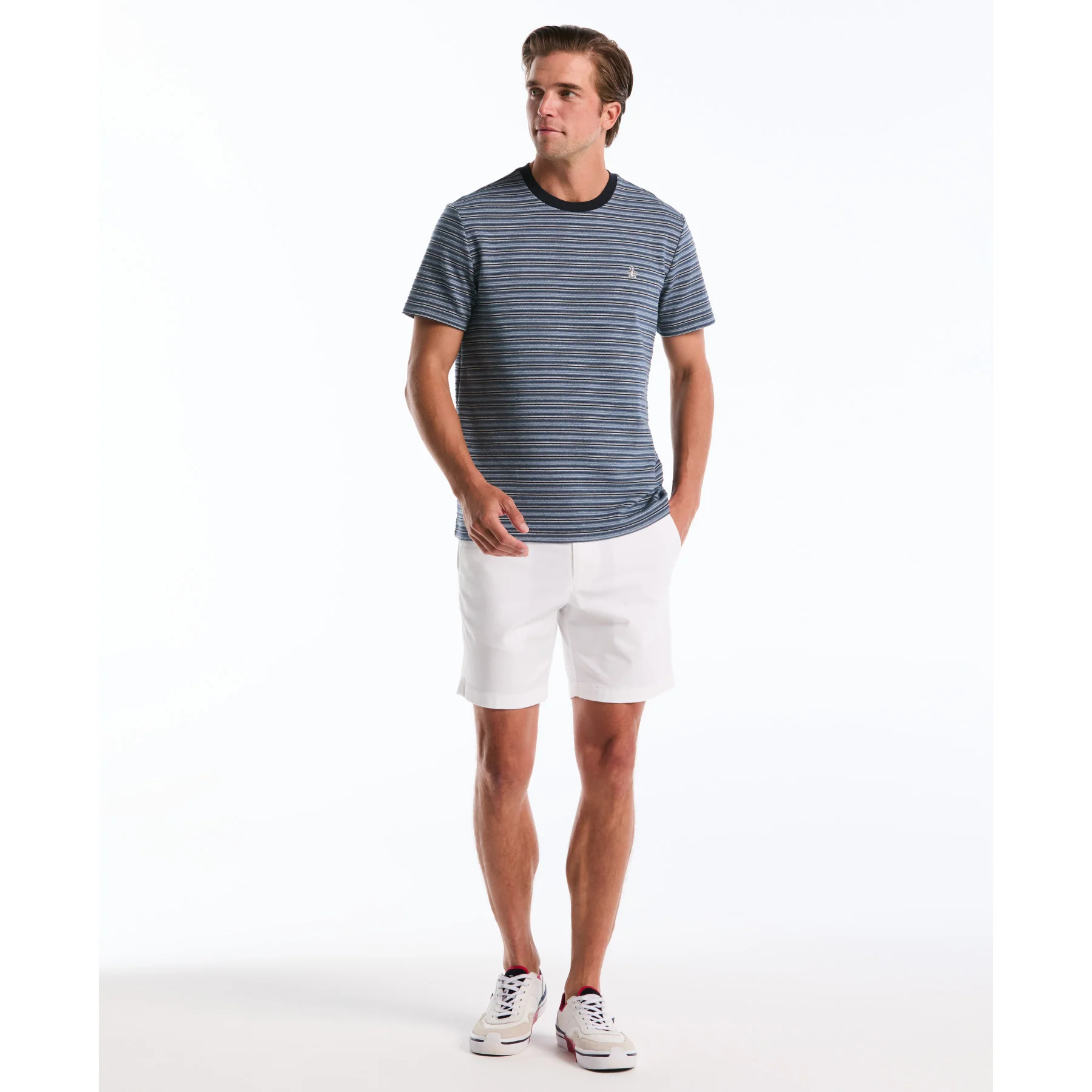 Jacquard Ottoman Mini Stripe T-Shirt In Dark Sapphire - Image 4
