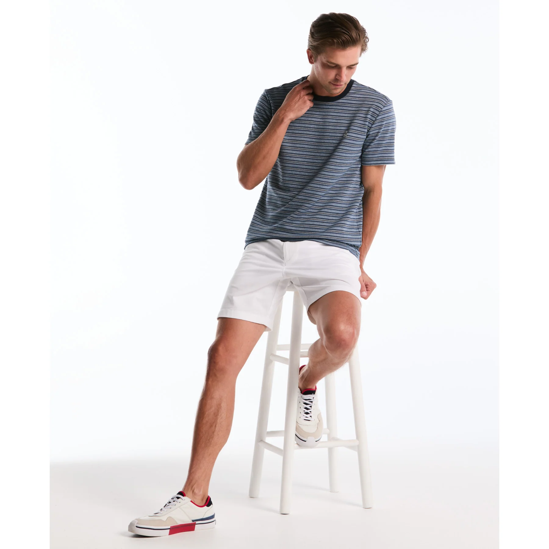 Jacquard Ottoman Mini Stripe T-Shirt In Dark Sapphire - Image 5
