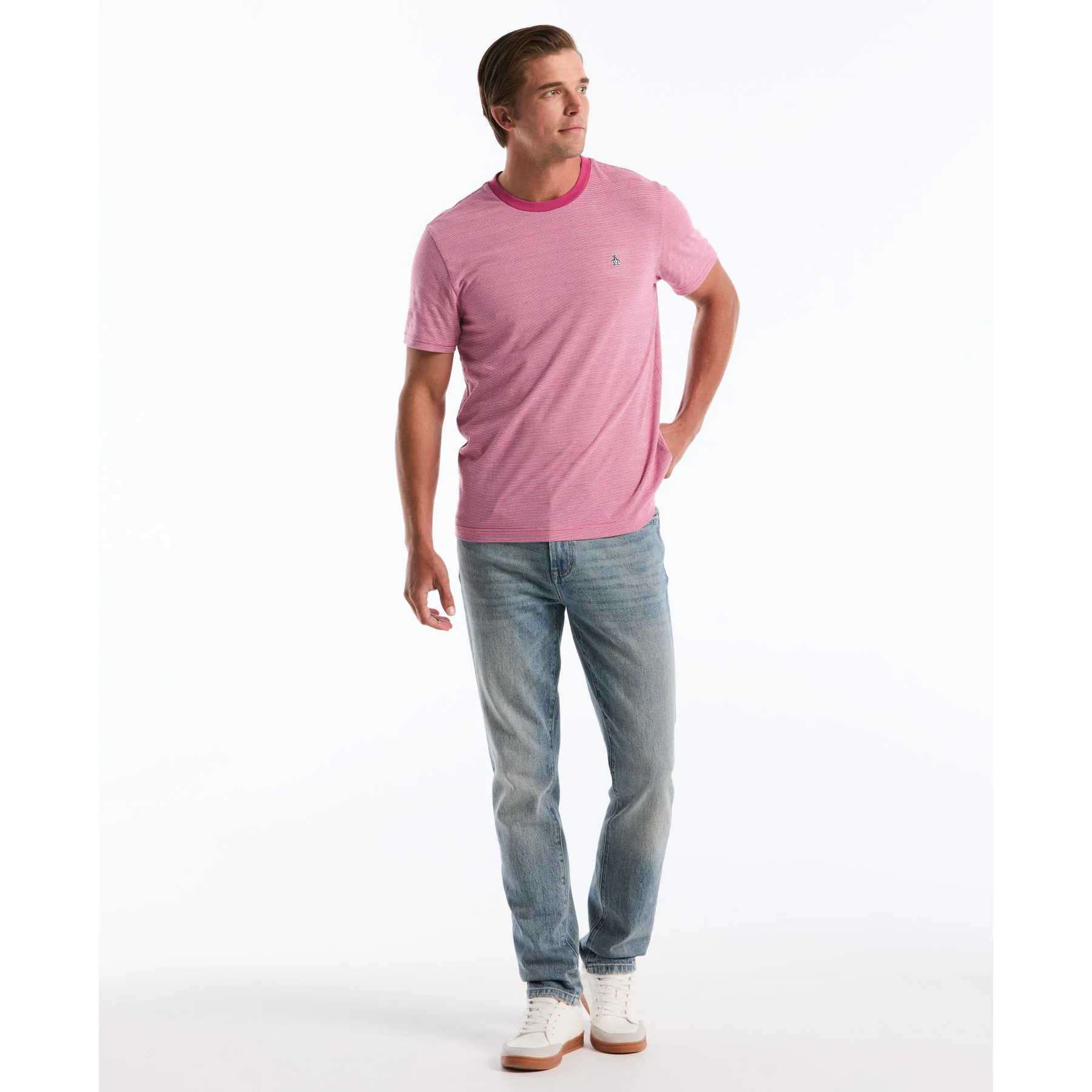 Jacquard Stripe T-Shirt In Magenta Haze - Image 4