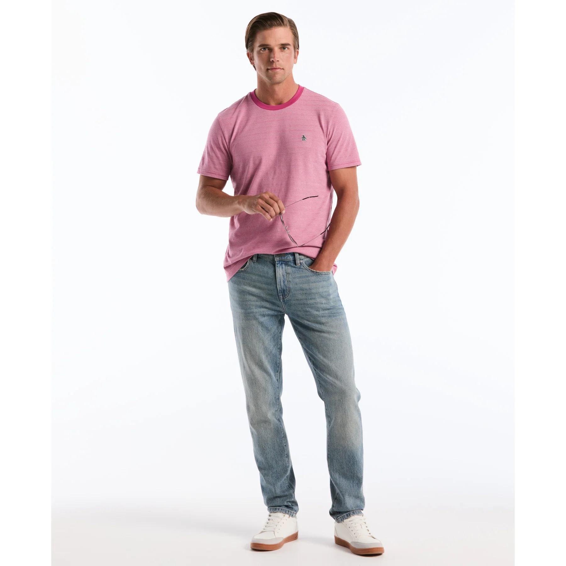 Jacquard Stripe T-Shirt In Magenta Haze - Image 5
