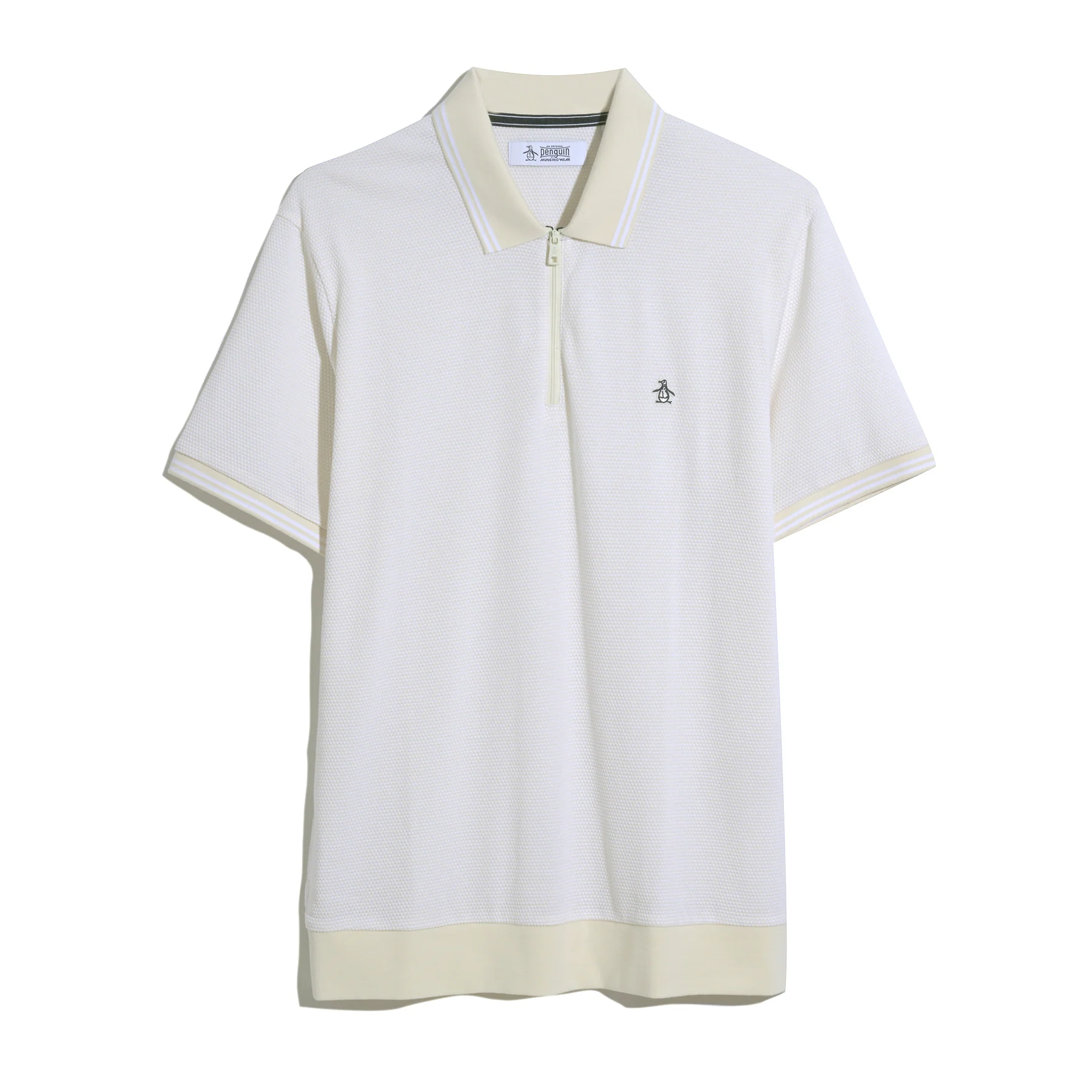 Jacquard Tipped 1/4 Zip Polo Shirt In Birch - Image 5