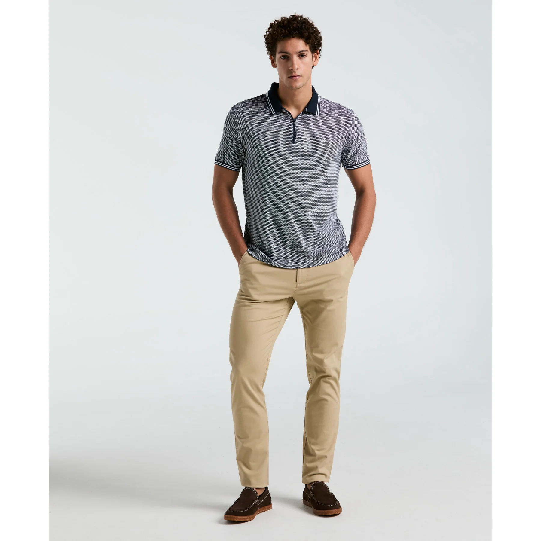 Jacquard Tipped 1/4 Zip Polo Shirt In Dark Sapphire - Image 4