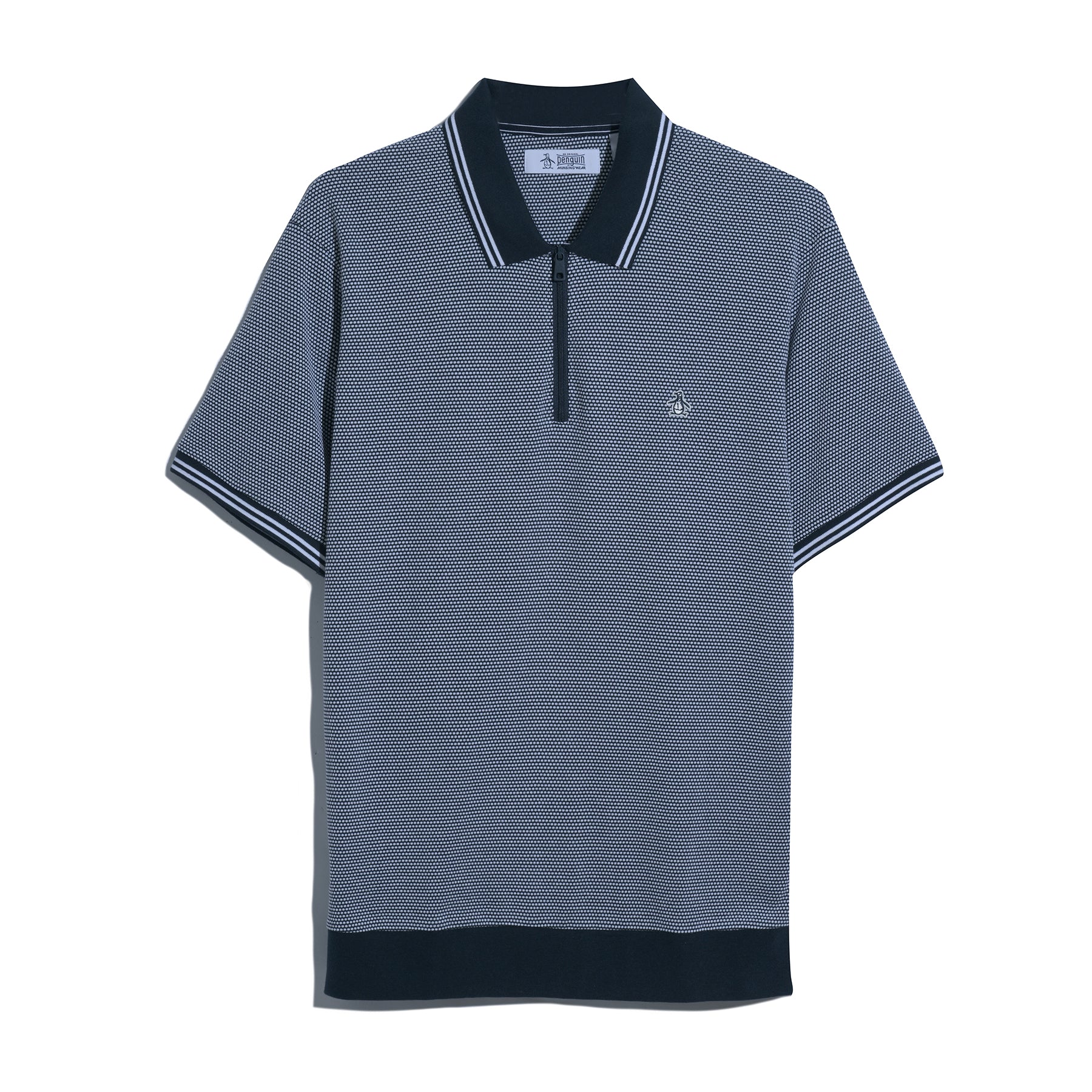 Jacquard Tipped 1/4 Zip Polo Shirt In Dark Sapphire - Image 5