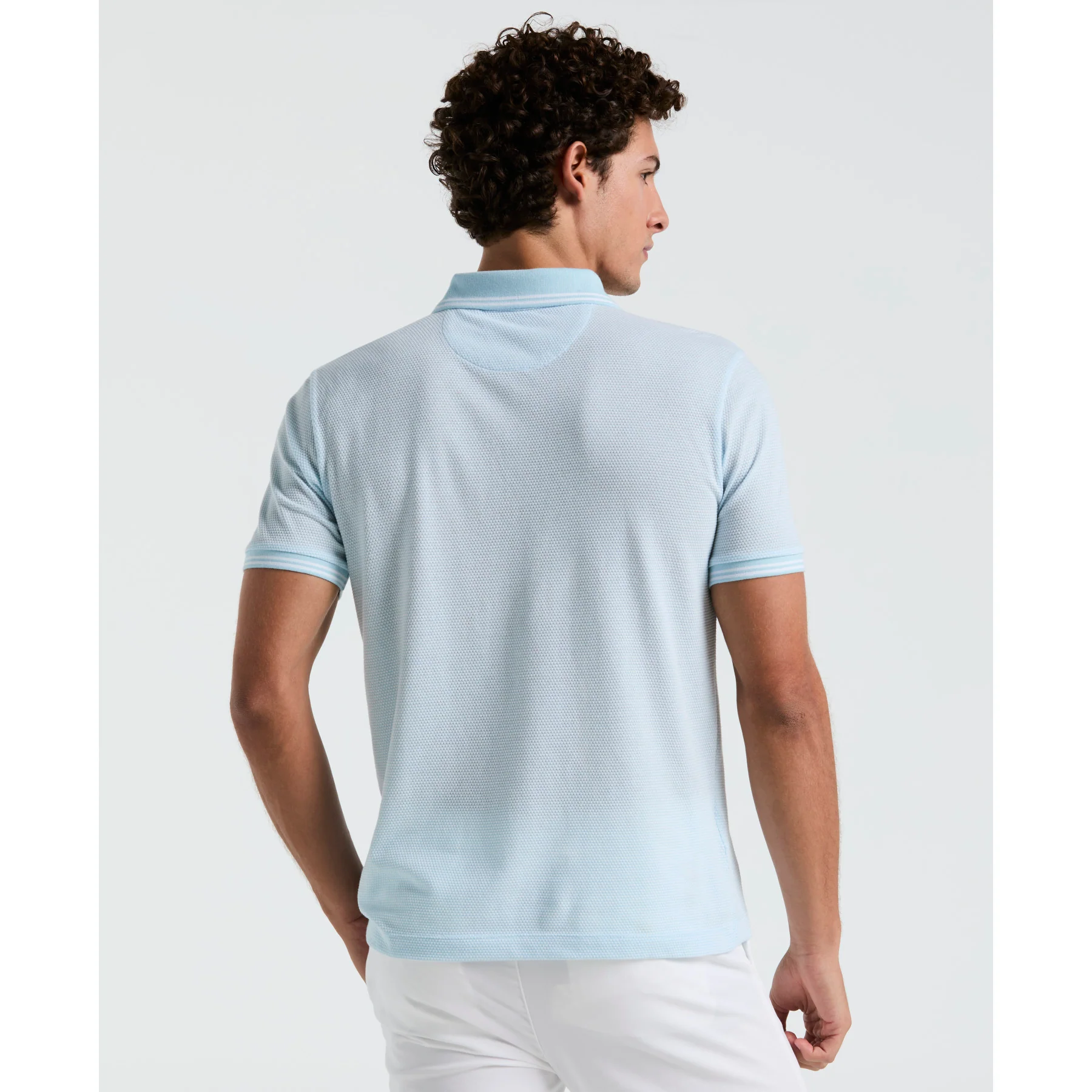 Jacquard Tipped 1/4 Zip Polo Shirt In Crystal Blue - Image 2