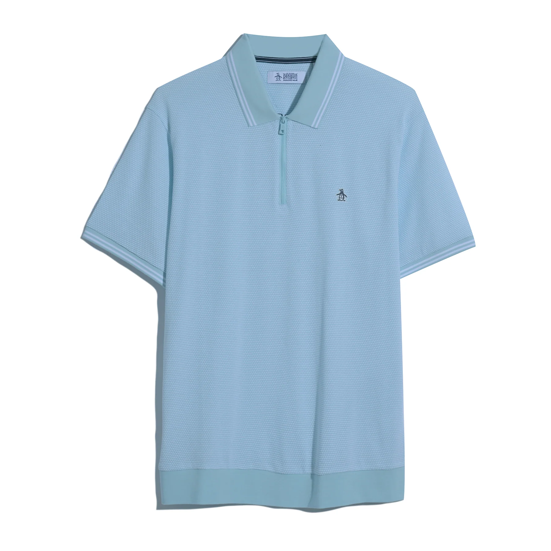 Jacquard Tipped 1/4 Zip Polo Shirt In Crystal Blue - Image 5