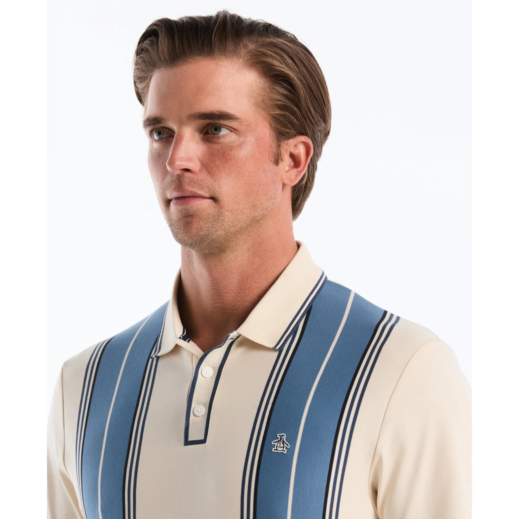 Jacquard Vertical Stripe Polo Shirt In Birch - Image 3