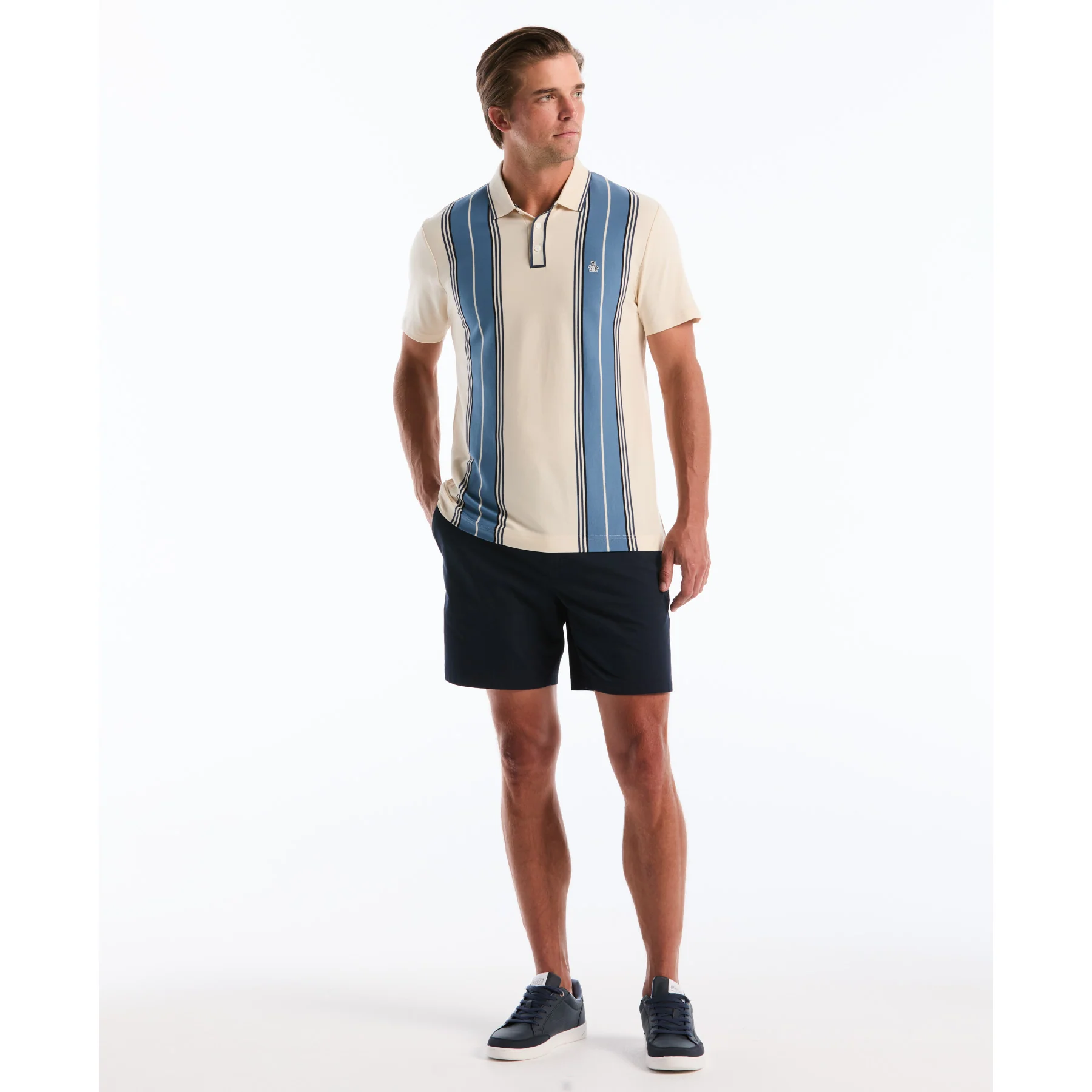 Jacquard Vertical Stripe Polo Shirt In Birch - Image 4