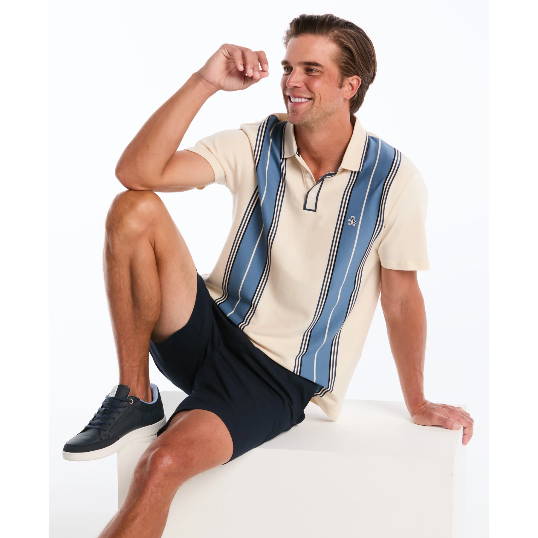 Jacquard Vertical Stripe Polo Shirt In Birch - Image 5